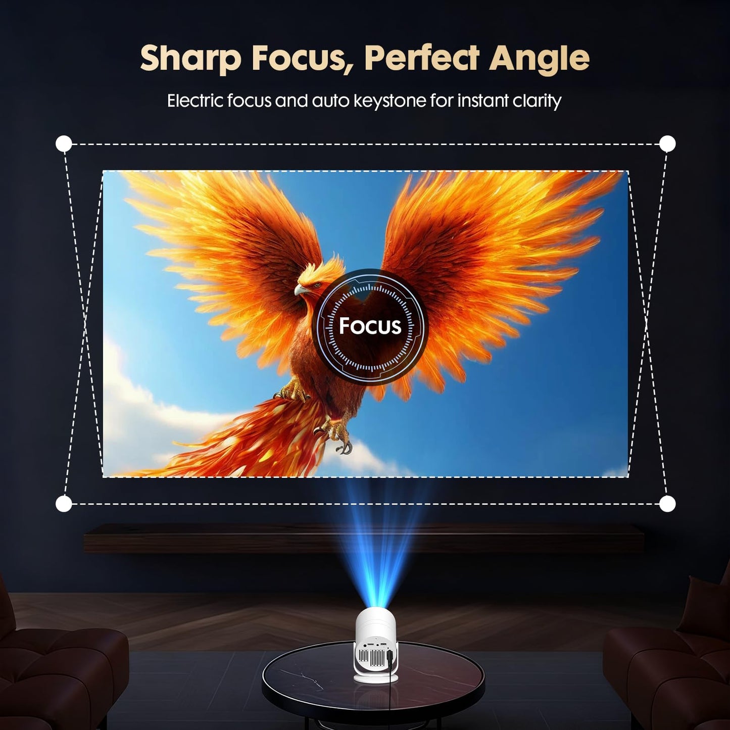 WISHOLY 1080P Mini Projector with WiFi 6 and Bluetooth [Built-in App & Electric Focus] Portable Outdoor Projector, 180° Rotatable Short Throw Movie Projector Compatible with Smartphone, HDMI, USB