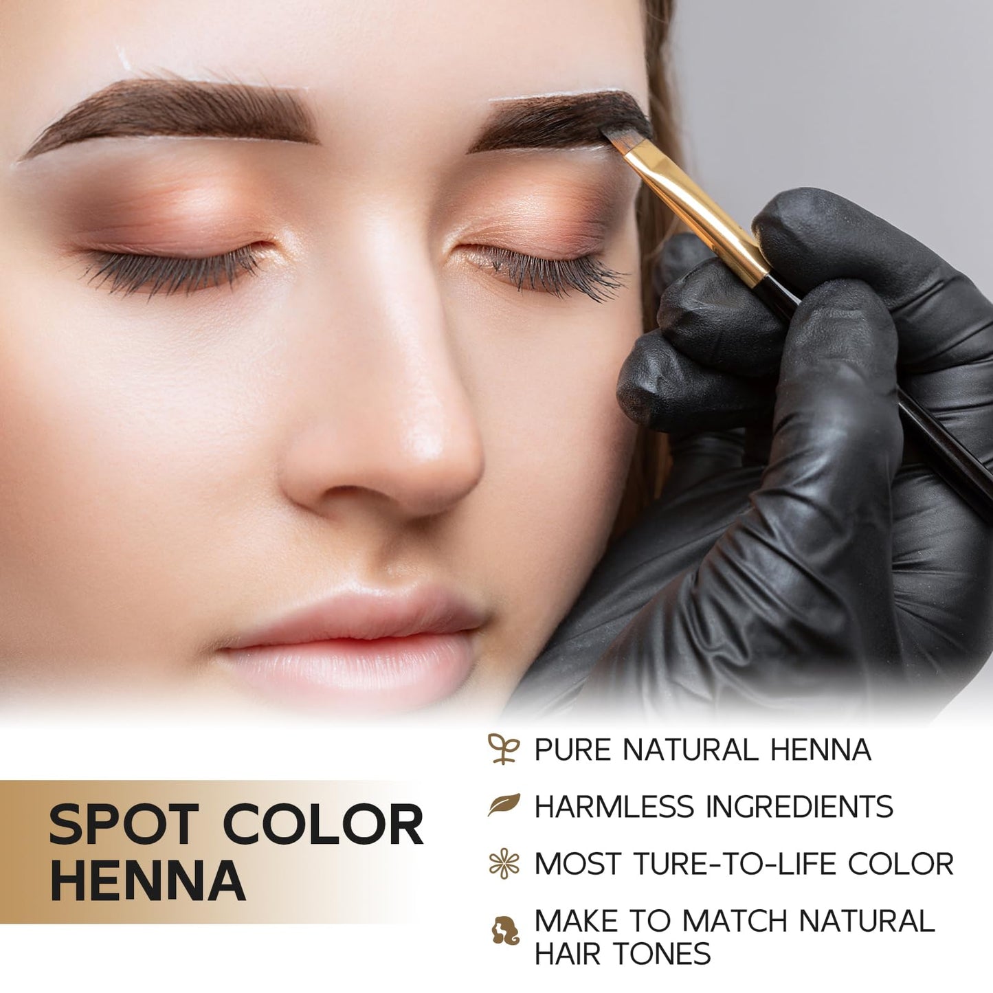 (Upgrade) Simpout Henna Brow Tint Kit - Spot Color Henna Hair Kit with Developer, 100% Natural Root Touch Up, Professional Salon & Home DIY Kit, Easy to Use (Black)