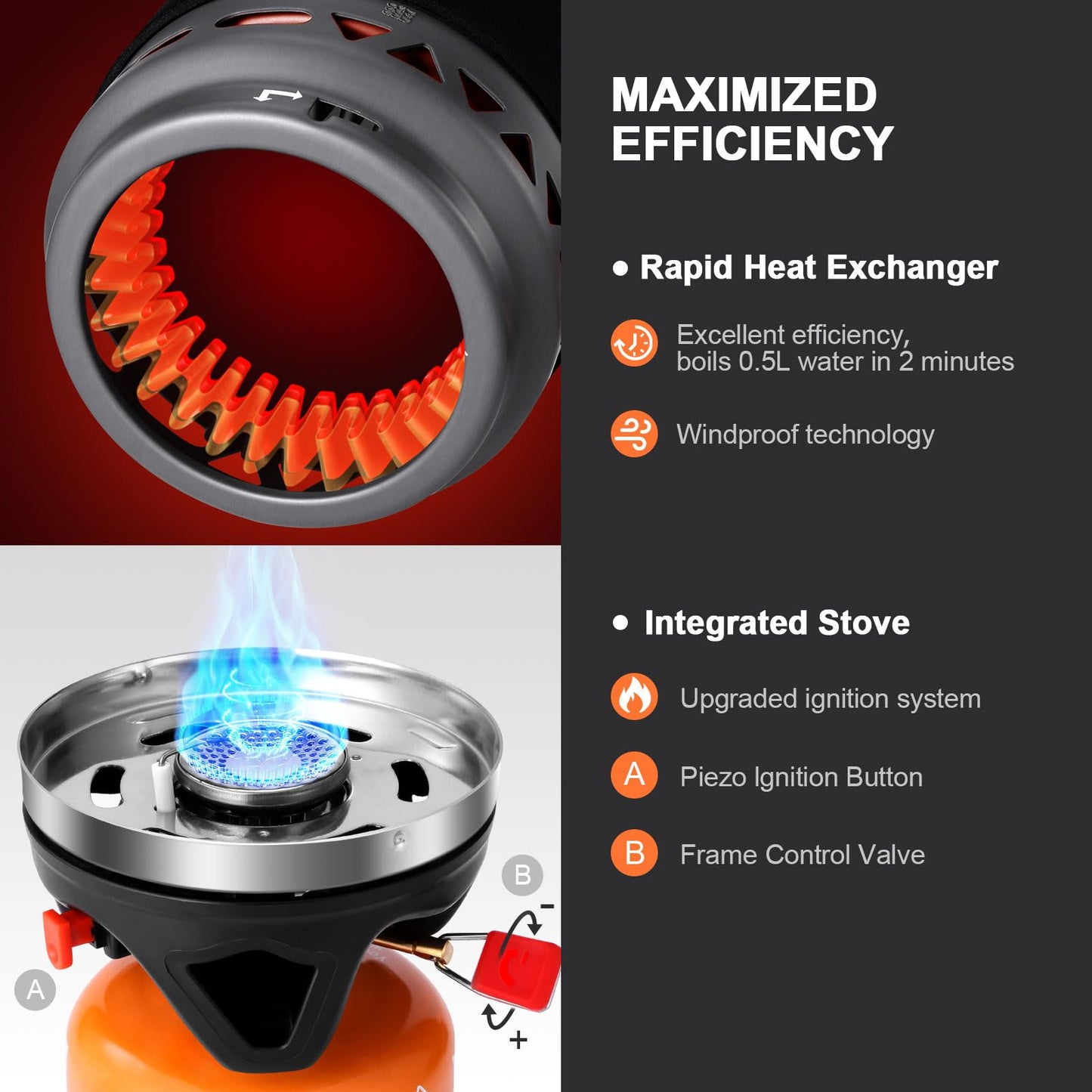 Odoland Backpacking and Camping Stove Cooking System, 7-In-1 Energy Saving Cooking Stove Set, Lightweight Camp Pot with Burner for Hiking Trekking Fishing and Backpacking