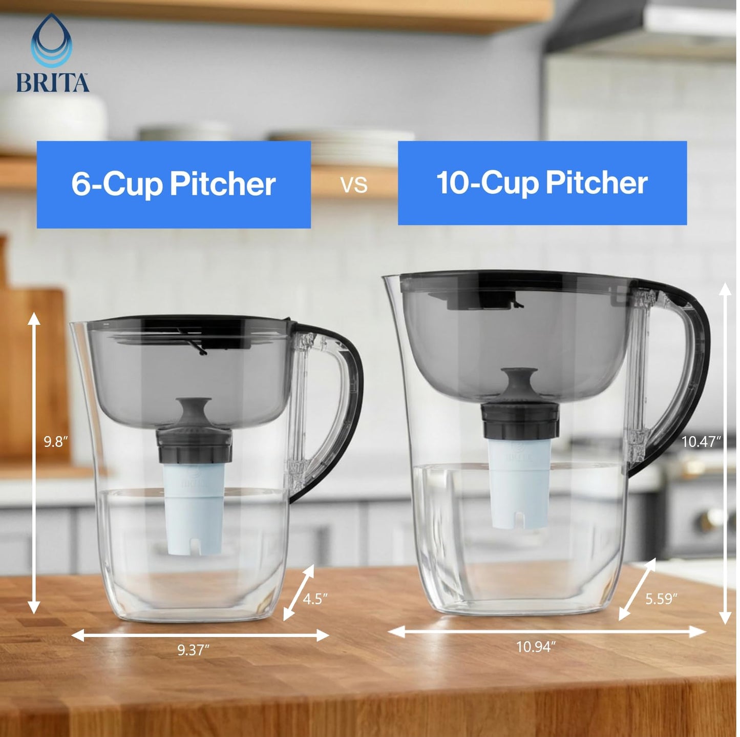 Brita 6 Cup Elite Filter Pitcher with Smart Light Indicator, Reduces 30+ Contaminants including Lead and Microplastics, Filter lasts 6 months, Metro, White
