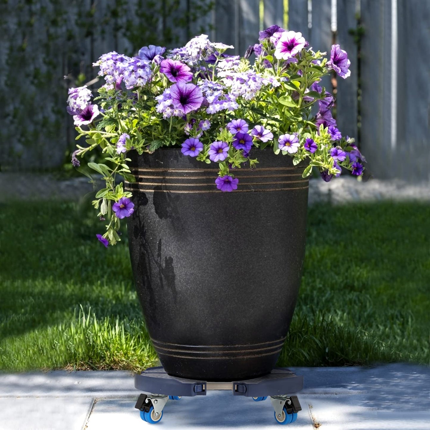 W B D WEIBIDA Plant Stand with Wheels Heavy Duty, Adjustable 15-21" Plant Caddy with Casters, Rolling Round Dolly, Large Potted Planter Cart Dolly for Flower Pot Outdoor Indoor, Blue