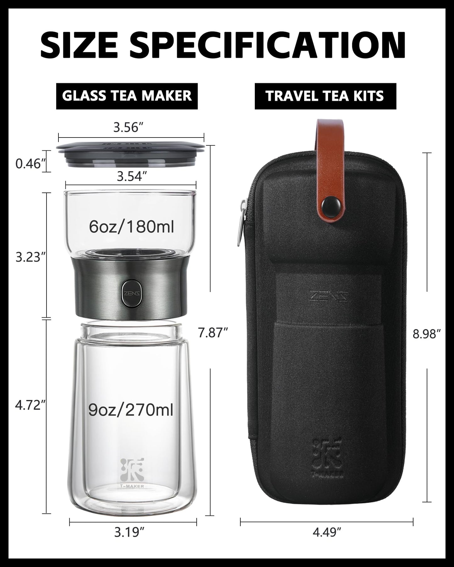 ZENS Modern Glass Tea Infuser Teapot, Smart One Touch Tea Maker for Loose Tea Diffusers with Insulated Mug and Portable Tea Kits, Cool Gongfu Tea Pot for Black Tea Lover Gifts