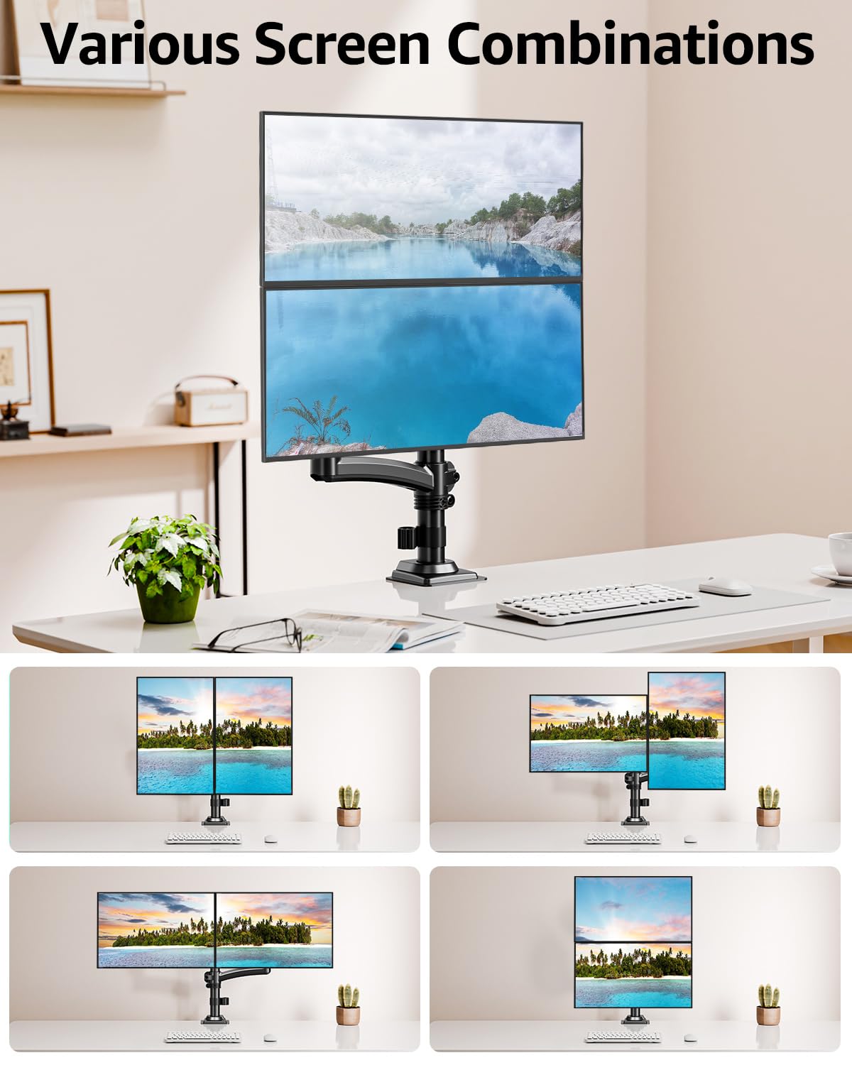 MOUNTUP Dual Monitor Stand Holds up to 22 lbs Each Arm, Dual Monitor Arm for 2 Monitors, Height Adjustable Computer Desk Mount for Max 32 inch Screens, VESA Mount with C-clamp & Grommet Base