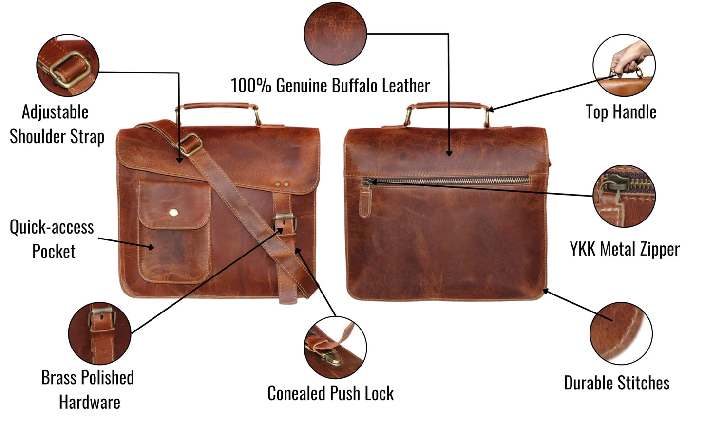 Small Leather Messenger Bag Shoulder Bag Cross Body Vintage Messenger Bag for Women & Men Satchel (7 x 9)