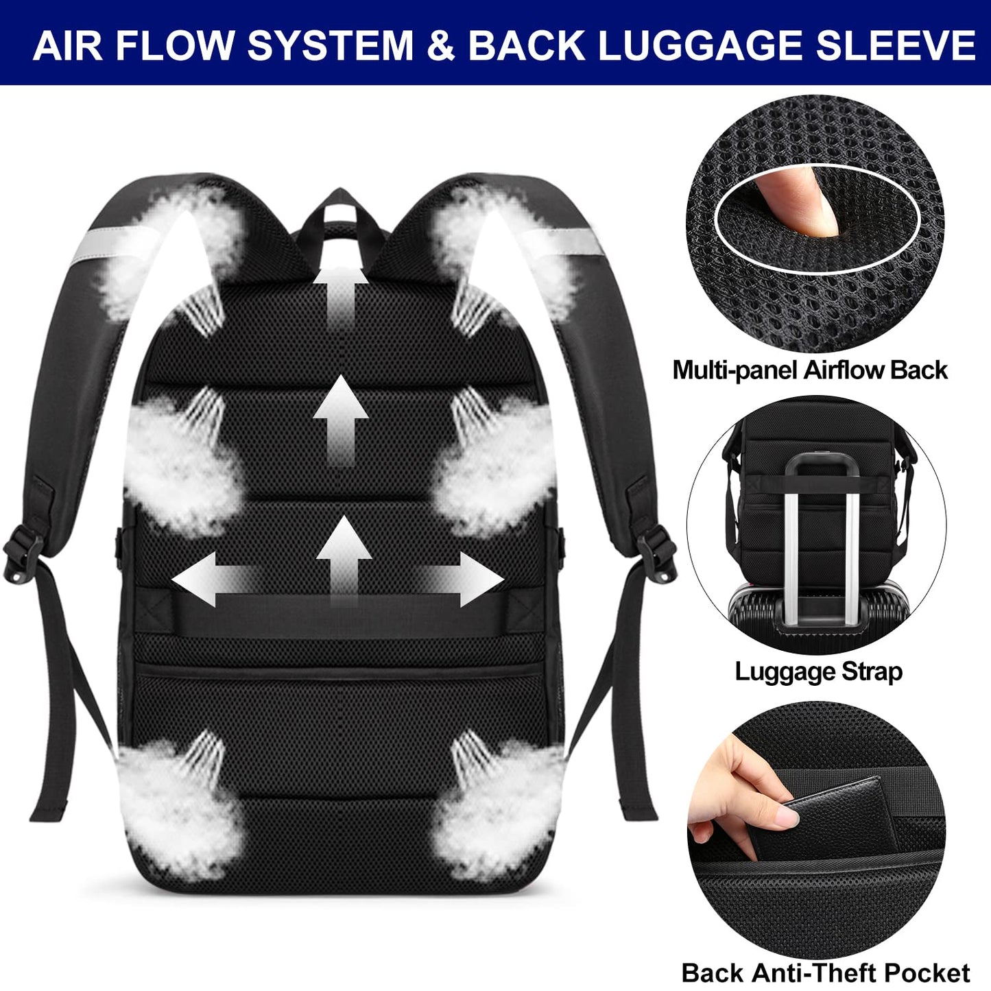 Extra Large 50L Travel Laptop Backpack for Men Women,Water Resistant 17 inch Laptop Backpack Work Bag with USB Charging Port,Big Capacity Heavy Duty TSA Approved Business College Computer Bag,Black