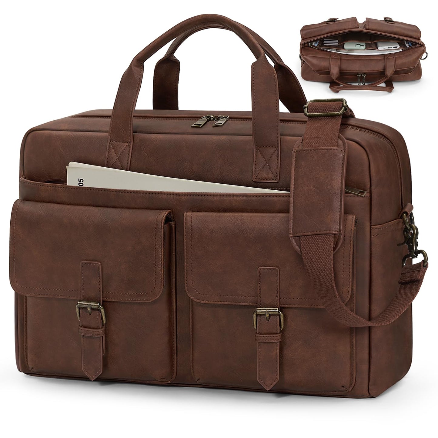 RAINSMORE Laptop Bag Men Messenger Bags Leather Briefcases for Men 16 Inch Computer Satchel Shoulder Bag for Work, Office, Business, College