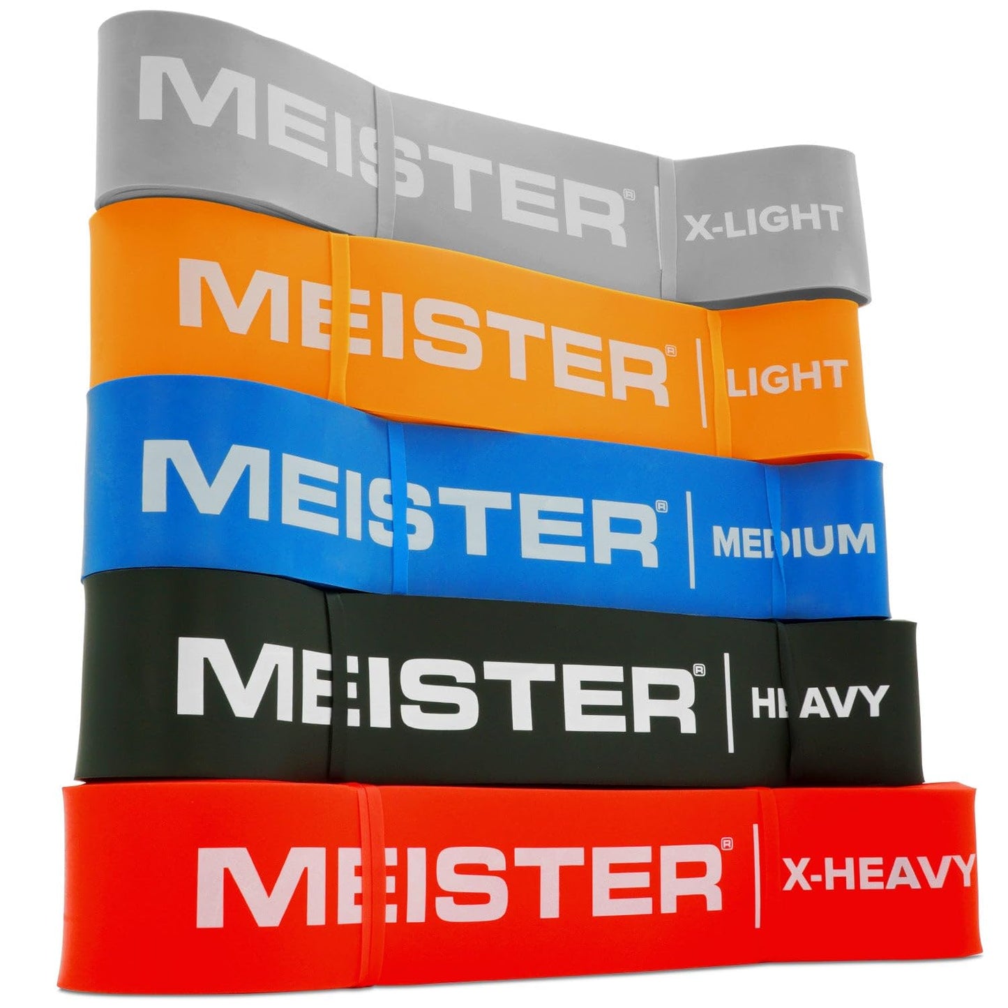 Meister X Band Comfort-Width 41" x 2" Resistance Bands - X-Wide Premium Loop Bands - Complete 5 Band Set