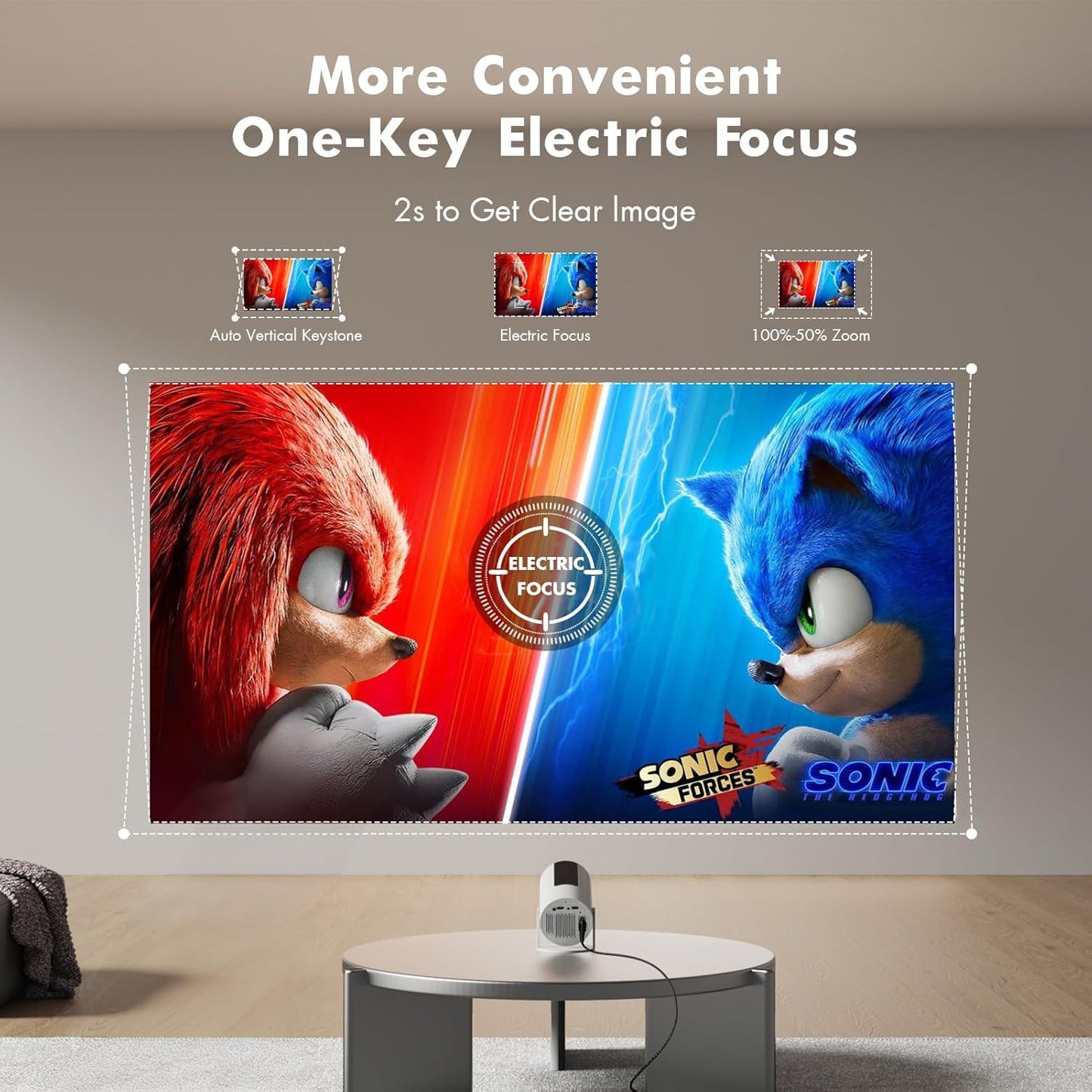 【Built-in Apps & Electric Focus】 Tecaki Mini Projector 1080P 4K Support with WiFi and Bluetooth 5.2, Portable Projector with Auto Keystone, 180° Rotatable, Outdoor Movie Projector for Phone