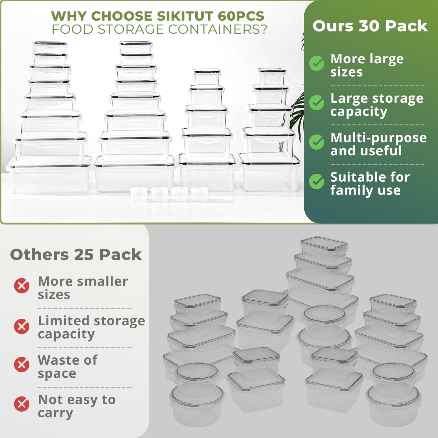 60 PCS Food Storage Containers with Lids Airtight, Plastic Food Container Set, SIKITUT Airtight Storage Containers for Home, Kitchen, Leak Proof, BPA-Free (30 PACK)