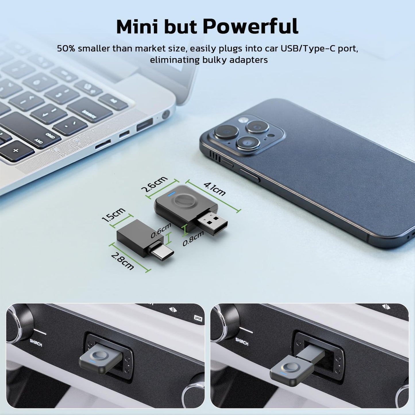 LAMTTO 2-in-1 Wireless CarPlay and Android Auto Adapter, Convert Wired to Wireless CarPlay Mini Adapter for OEM Wired Cars, USB Type C Plug and Play, OTA Support,Stable Car Control and No Delay