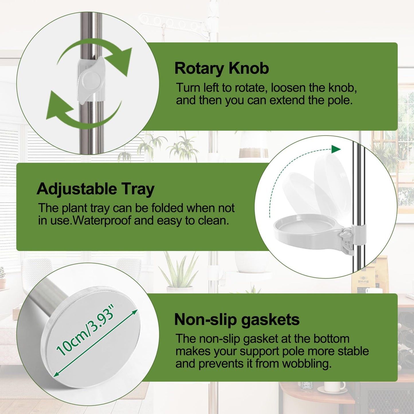 BAOYOUNI 7-Layer Indoor Plant Stands Spring Tension Pole Metal Flower Display Rack Space Saver Corner Floral Pot Hanger Shelf, Ivory