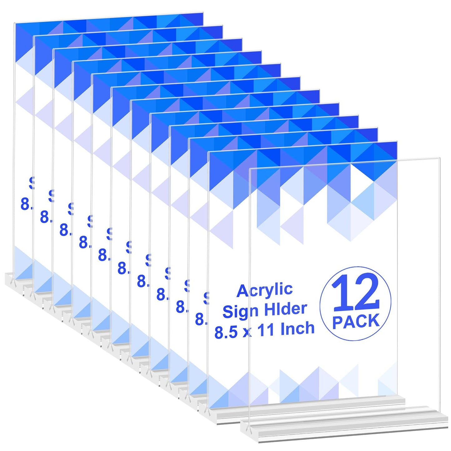 12 Packs Acrylic Sign Holder 8.5 x 11 Inches, Double-Sided Sign Holder Plastic Stands for Display, T Shape Acrylic Table Sign Stands for Office Store Restaurants Wedding Party Decoration - Clear
