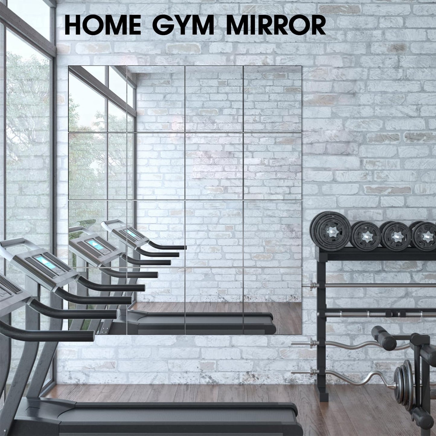 VASUHOME Home Gym Mirrors 14 x12 Inch - 12PCS HD Glass Wall Mounted Mirror Tiles for Gym, Bedroom, Living Room, Door, Closet