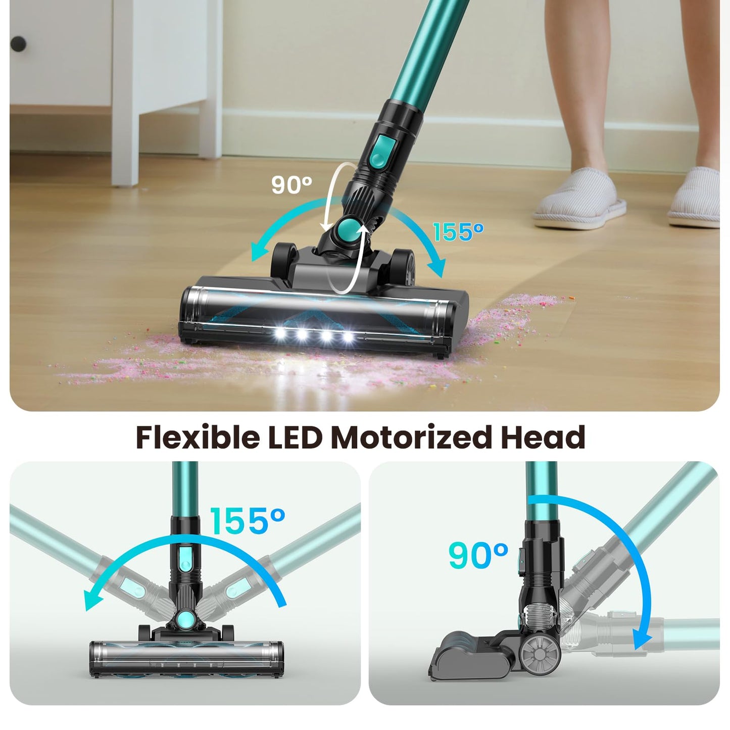 Blozor N3T Cordless Vacuum Cleaner,Wireless Stick Vacuum with 40 mins Runtime,Self-Standing,Anti-Tangle Brush,Rechargeable Lightweight Vacuum Cleaner for Home,Mint