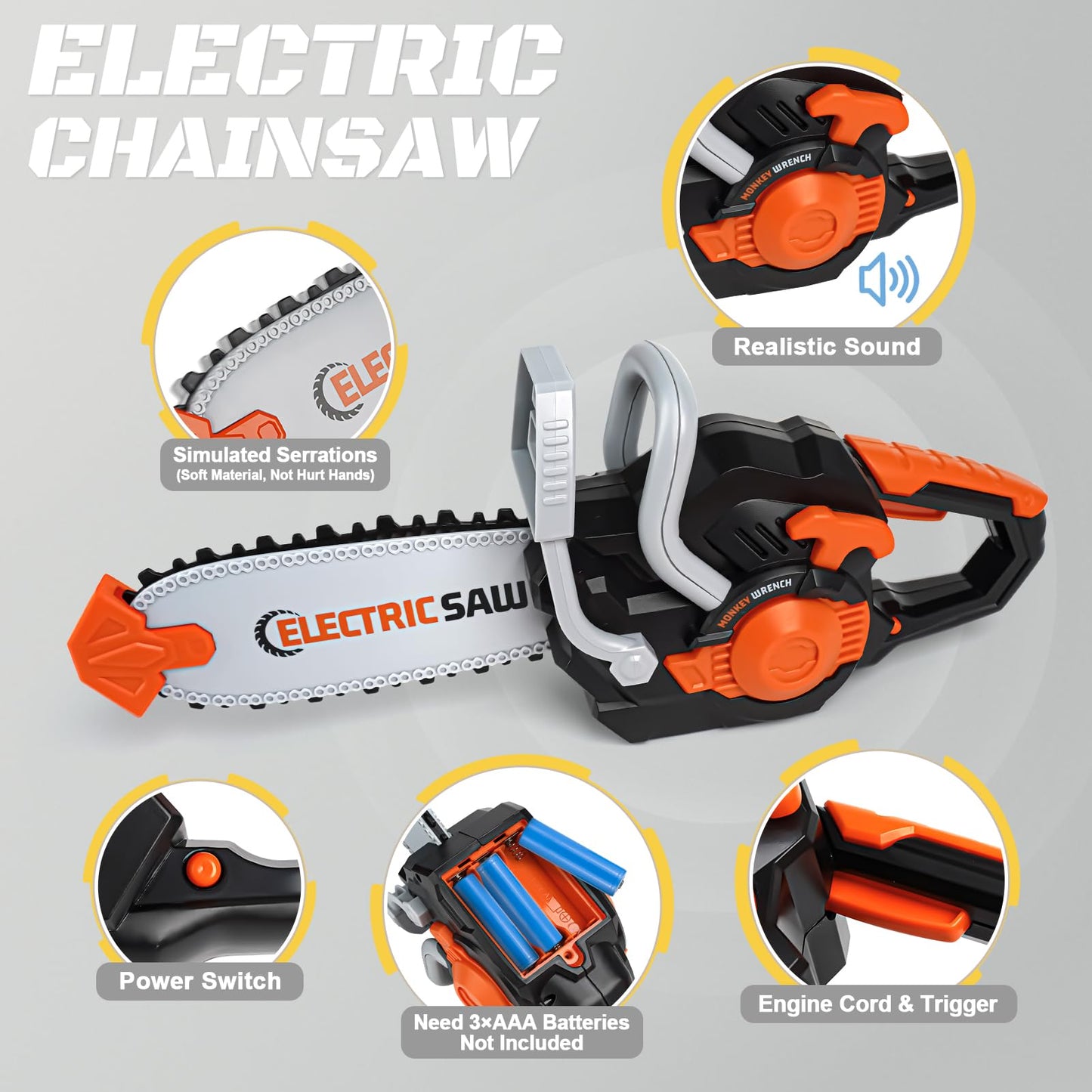 Kids Tool Set - Pretend Play Construction Toys for 3 4 5 Year Old Boy Gifts, Preschool Learning Tool Set with Electronic Drill/Chainsaw Toy/Circular Saw, Toddler Take Apart Stem Toys for Kid 3-5