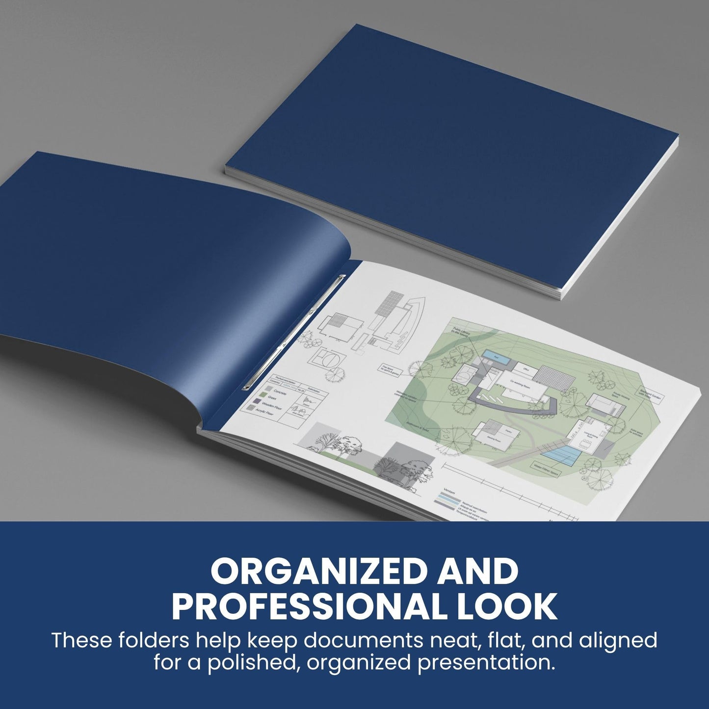 10 Pack of 11”x17” Landscape Pressboard Presentation Binder Folder, Blue Fiberboard Report Cover with 3" Capacity Metal Prong Paper Fastener to Neatly Bind Reports, Proposals, and Other Documents