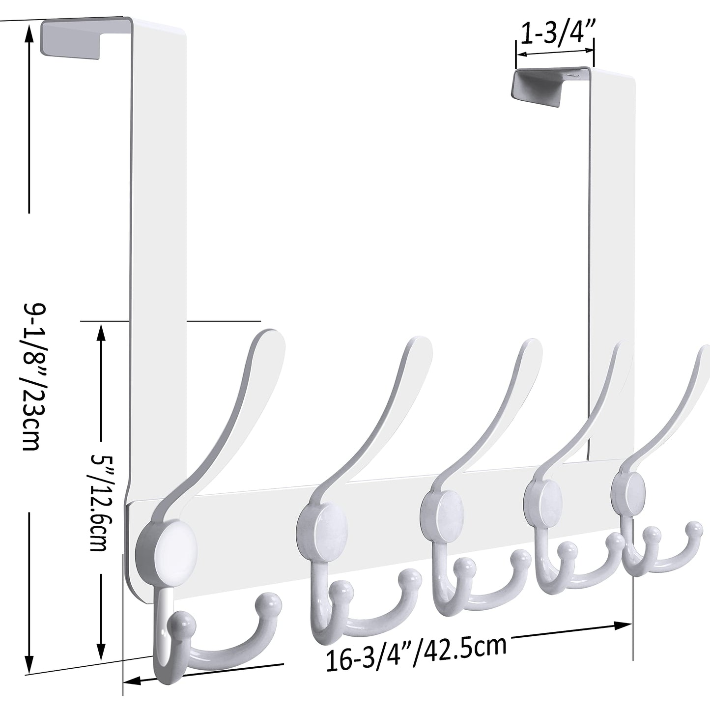 WEBI Over The Door Hook Rack with 5 Tri Hooks for Hanging Coats, Towels & Coats - White, 2 Packs