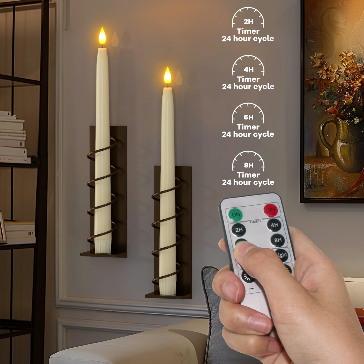 PChero 11" Flameless Taper Candles with Remote Timer, 10 Pack Battery Operated Flickering LED Taper Candlesticks Ivory Faux Wax Window Candles for Thanksgiving Christmas Holiday Wedding Decor
