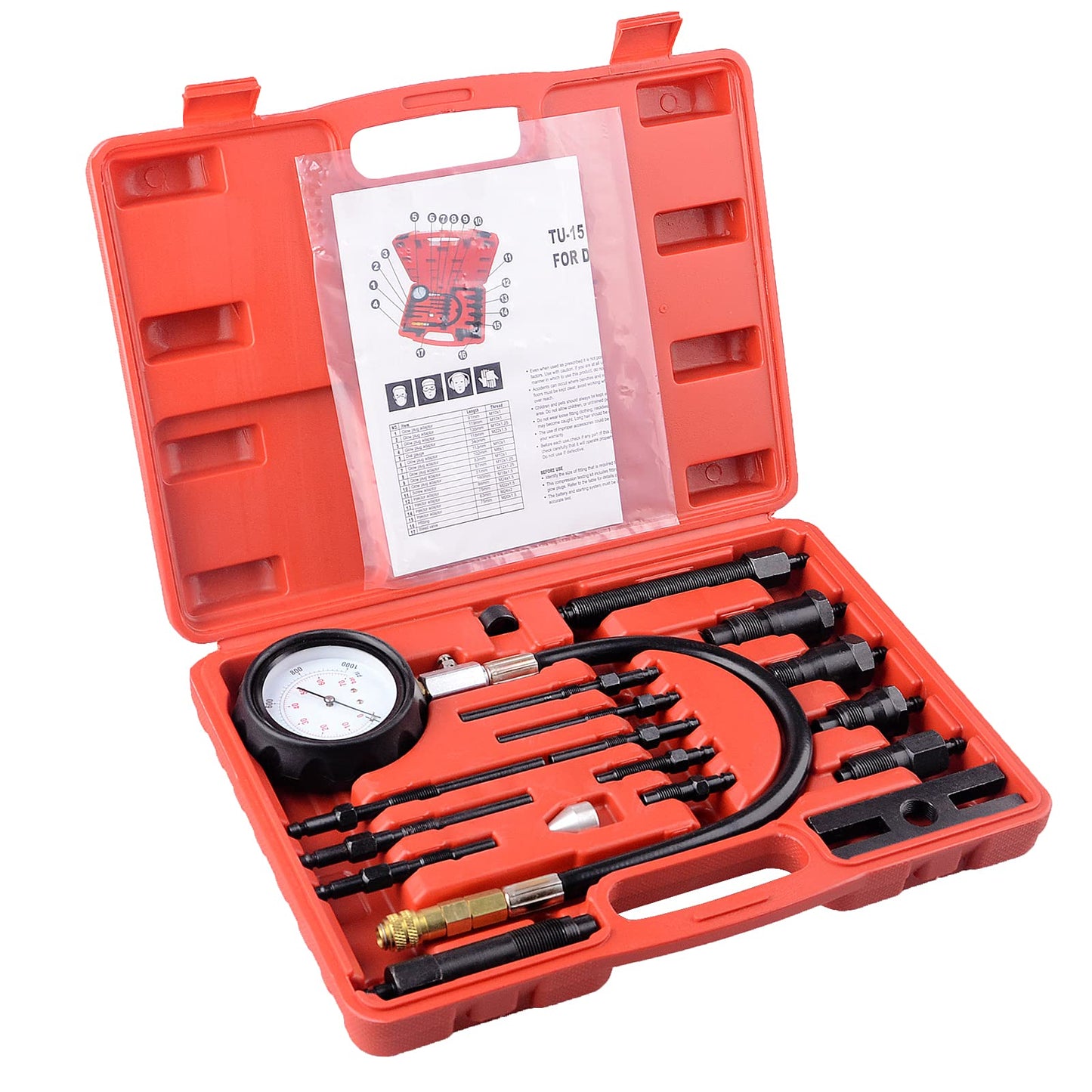 DAYUAN 17 pc Diesel Engine Compression Tester Kit Tool Set Automotive Compressor