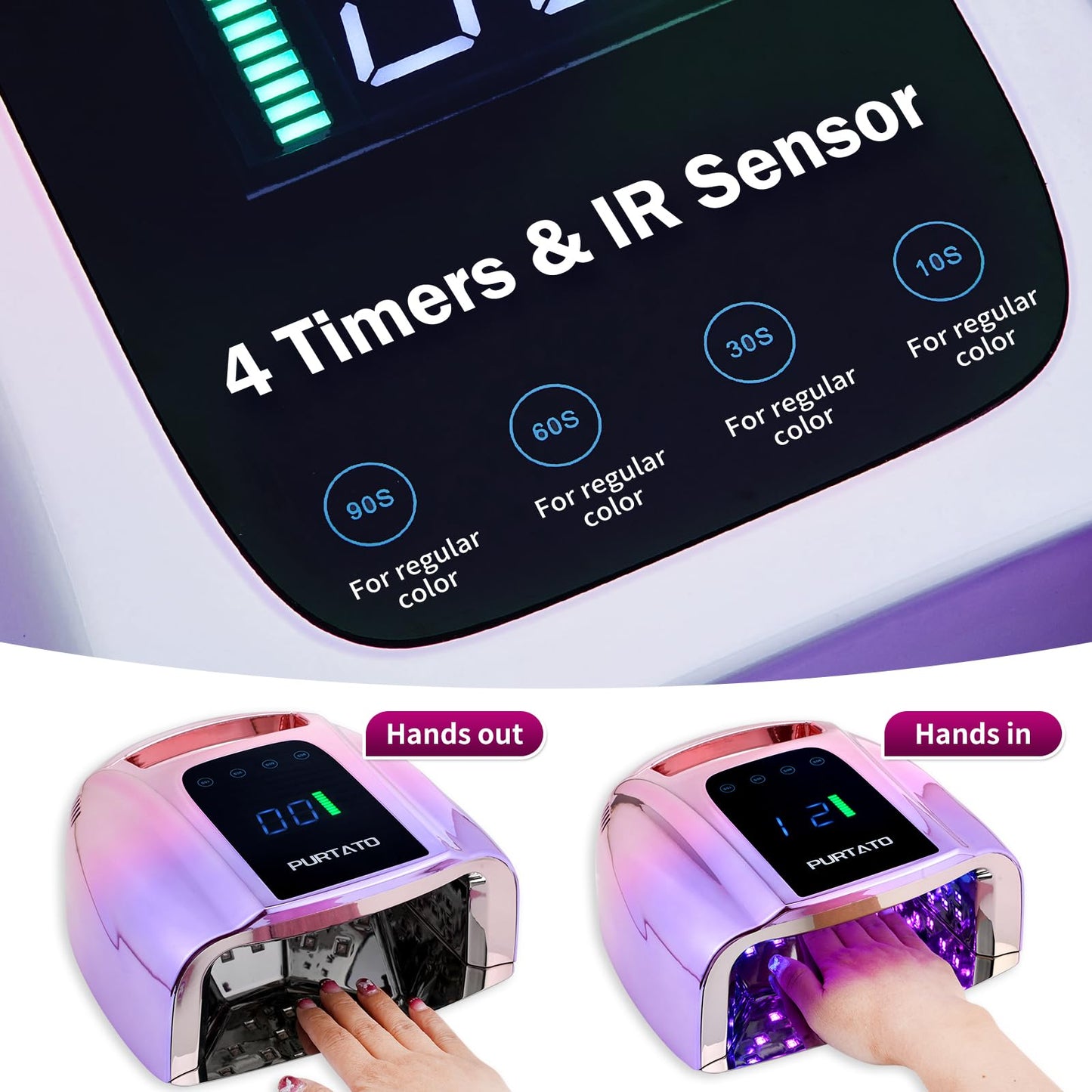 Purtato Professional Rechargeable 96W UV LED Portable Cordless UV Light for Nail Lamp Machine with Removable Stainless Steel Bottom,4 Timer Setting and Smart Sensor Nail Dryer (Gradient Purple)