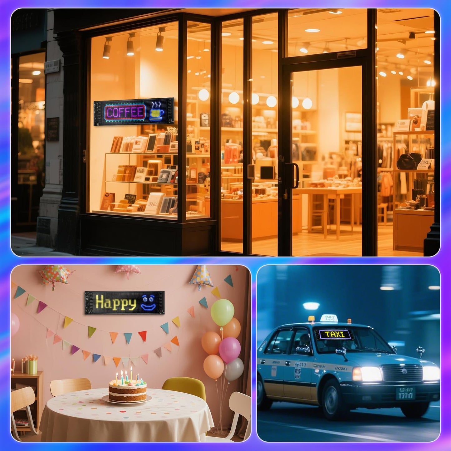 Car LED Sign, LED Light Signs for Car, 13.7"x4.01" Programmable Flexible LED Sign, APP Control DIY Custom Text Graffiti Message Pattern, FPCB Flexible Matrix Panel LED Display for Store Bar Hotel