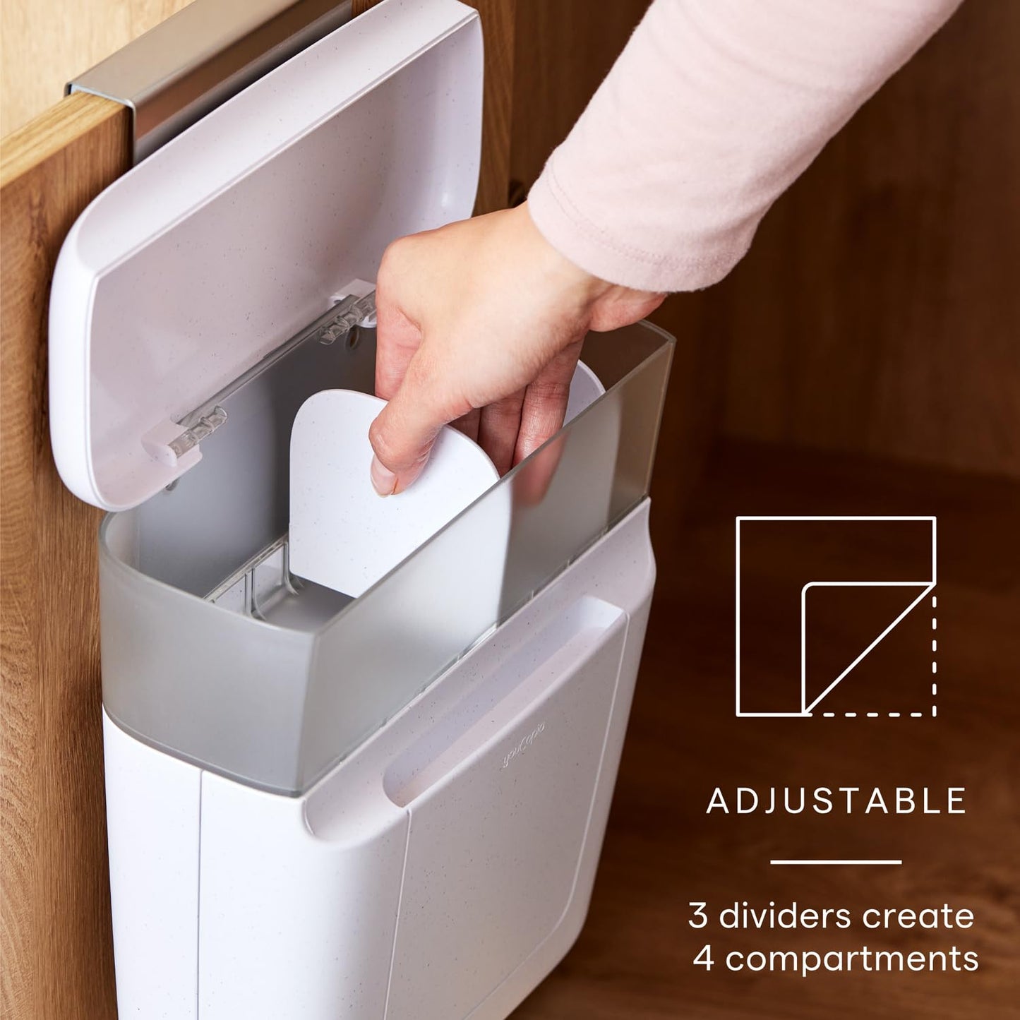 YouCopia DoorStash Hanging Bathroom Cabinet Door 3 Adjustable Compartments, Large Section and Covered Lid for Accessory Organization, Speckled Shell