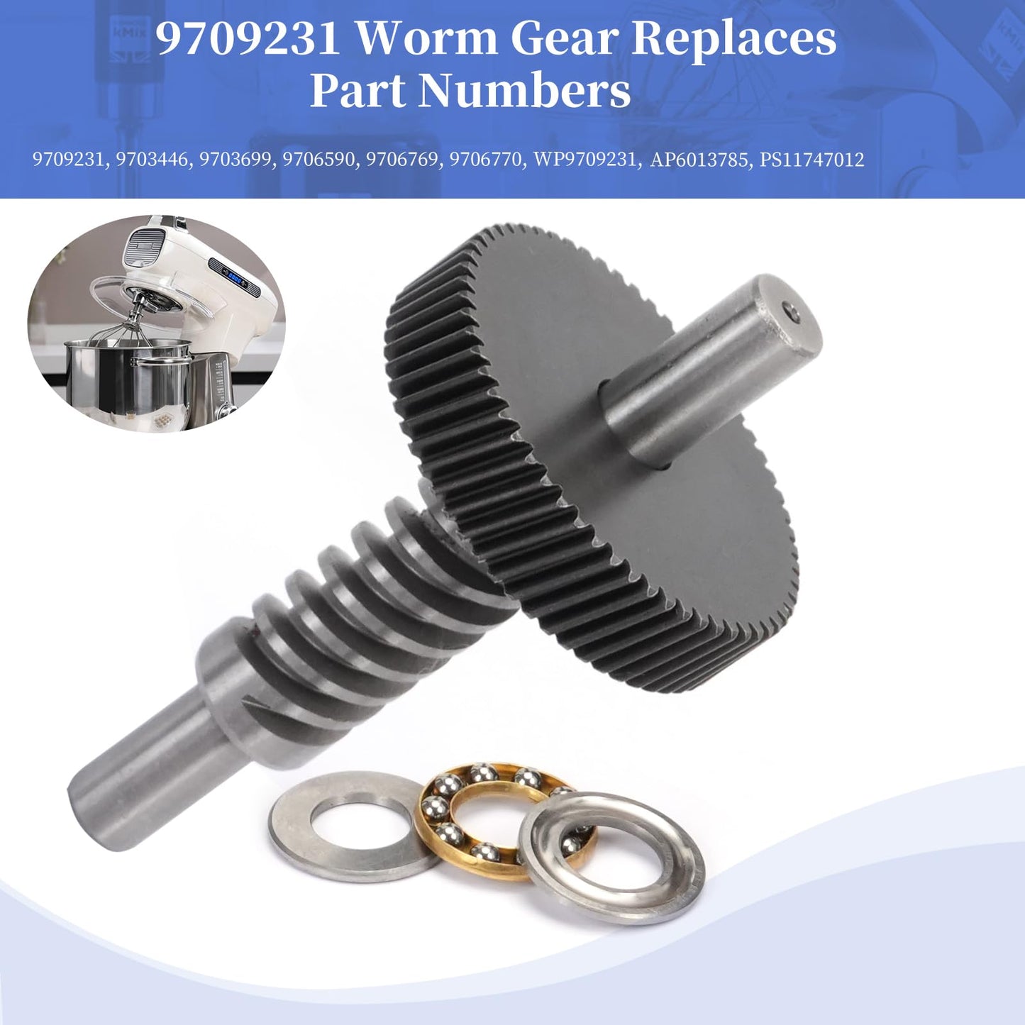 Mixer Worm Gear Kit Compatible with Kitchenaid Whirlpool 5qt 6qt Mixer Gear Parts Replacement,9706529 9709511 9703337 9709231 Worm Follower Gear Kit