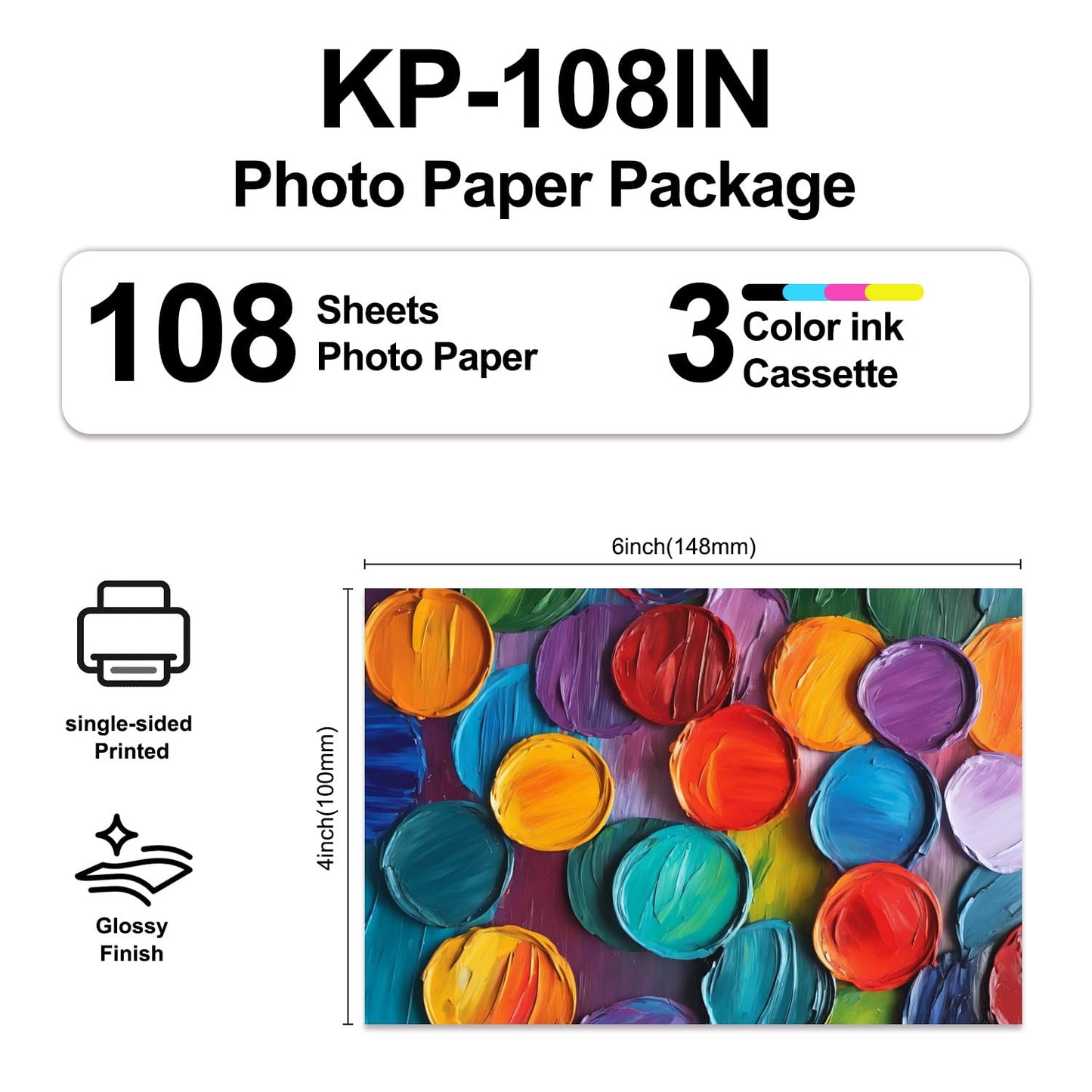 Compatible for Canon Selphy CP1300 Paper and Ink-KP108IN 3 Color Ink Cartridges & 108 Sheets 4x6 Photo Paper for Selphy CP1300, CP1200, CP1500, CP910, CP900, CP760, CP770, CP780 CP800 Printer
