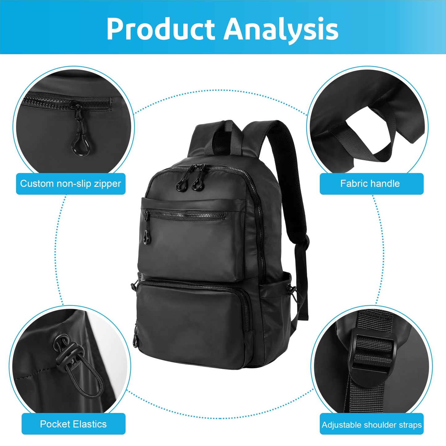 Jranter Casual Hiking Daypack Waterproof Bookbag Simple School College Bag Laptop Backpack Large Capacity, Black, Black, 11.22*17.3*4.92 inch (L*H*W), Daypack Backpacks School Backpack