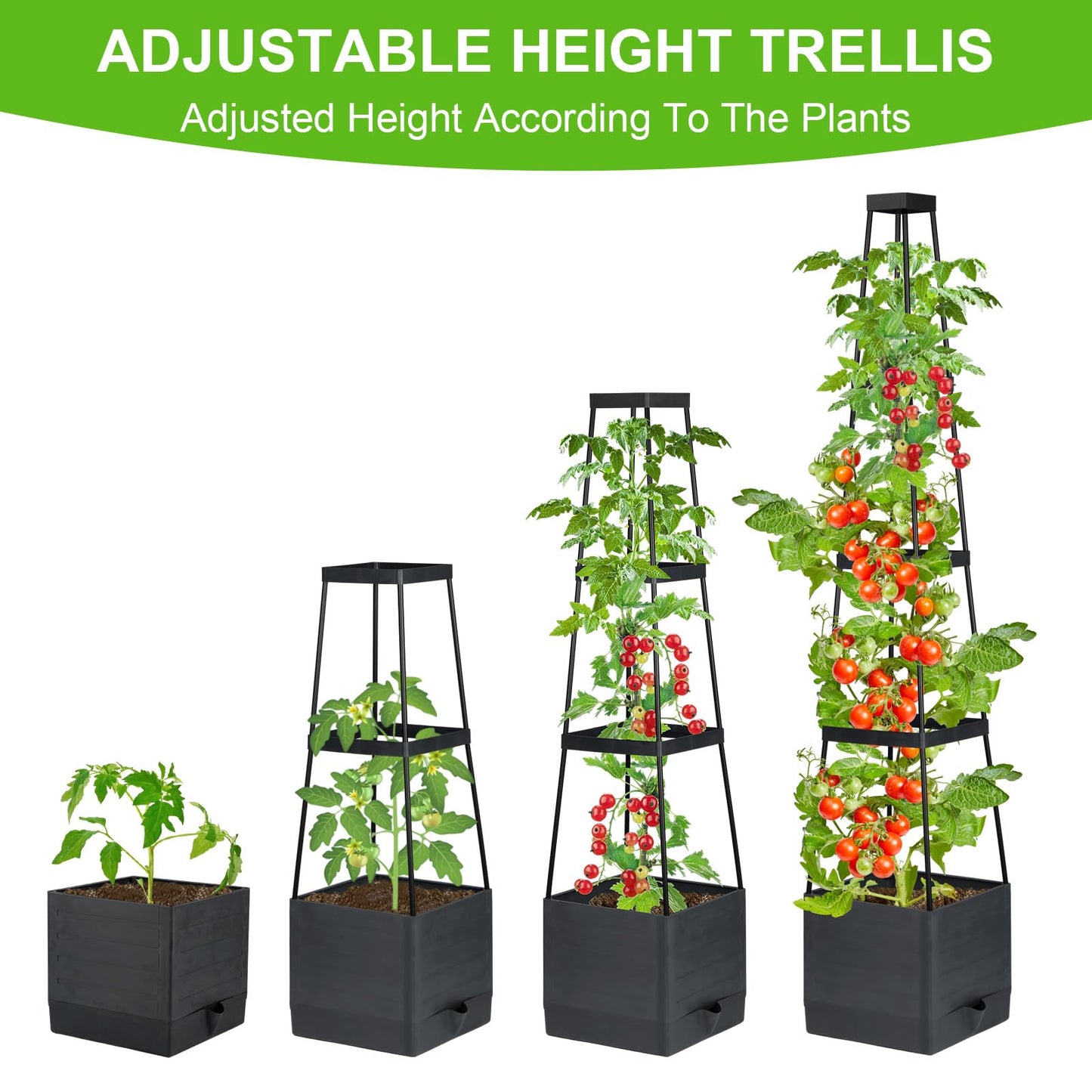 Tomato Planter Boxes with Trellis, Self Watering Square Tomato Planter with Tall Cage for Climbing Vegetable and Plants, Raised Garden Bed for Indoor Outdoor - 2Pack