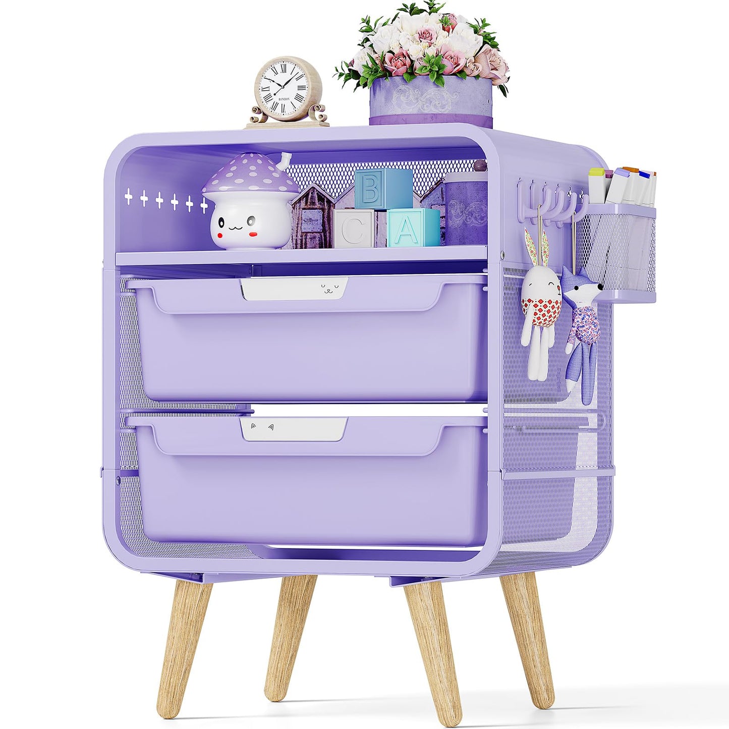 SYKIARIOL Kids Nightstand Side Table, Cute Bedside Table with Storage Drawer, Night Stand for Bedroom Furniture, Small Purple Nightstand for Living Room, Dorm,Office,Purple