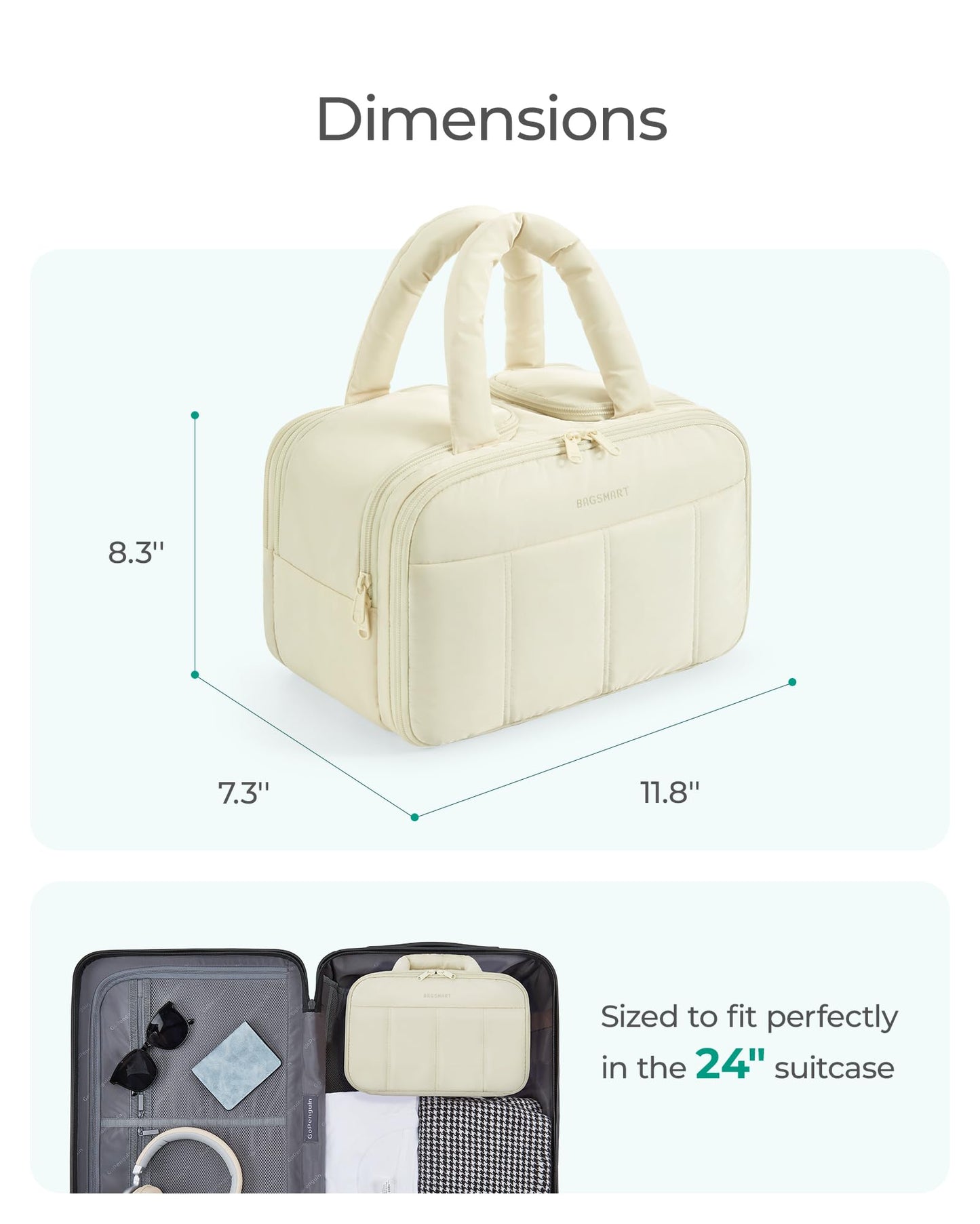 BAGSMART Travel Toiletry Bag, Puffy Large Toiletry Bag for Women, Lightweight Cosmetic Makeup Bag Organizer with Handle for Traveling, Accessories, Essentials, Toiletries, B-Black, Large, Lightweight