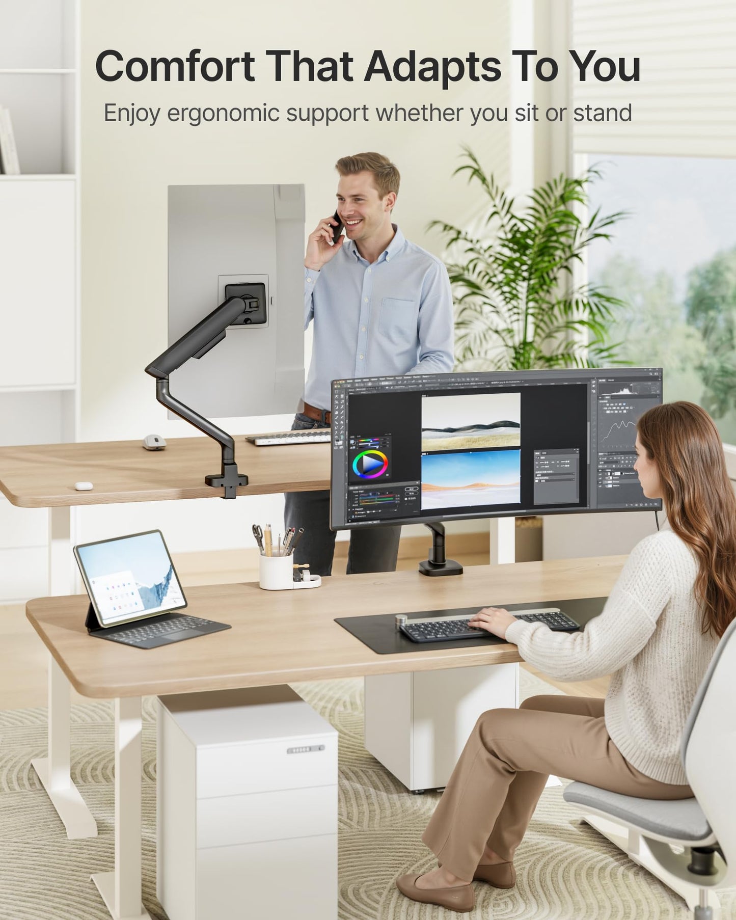 monTEK Single Monitor Arm, Mechanical Spring Monitor Arm for 17-40" Ultrawide Screens, Adjustable Monitor Desk Mount Holds up to 26.4 lbs with C Clamp/Grommet Desk Mount, VESA 75/100mm, MA1011BK