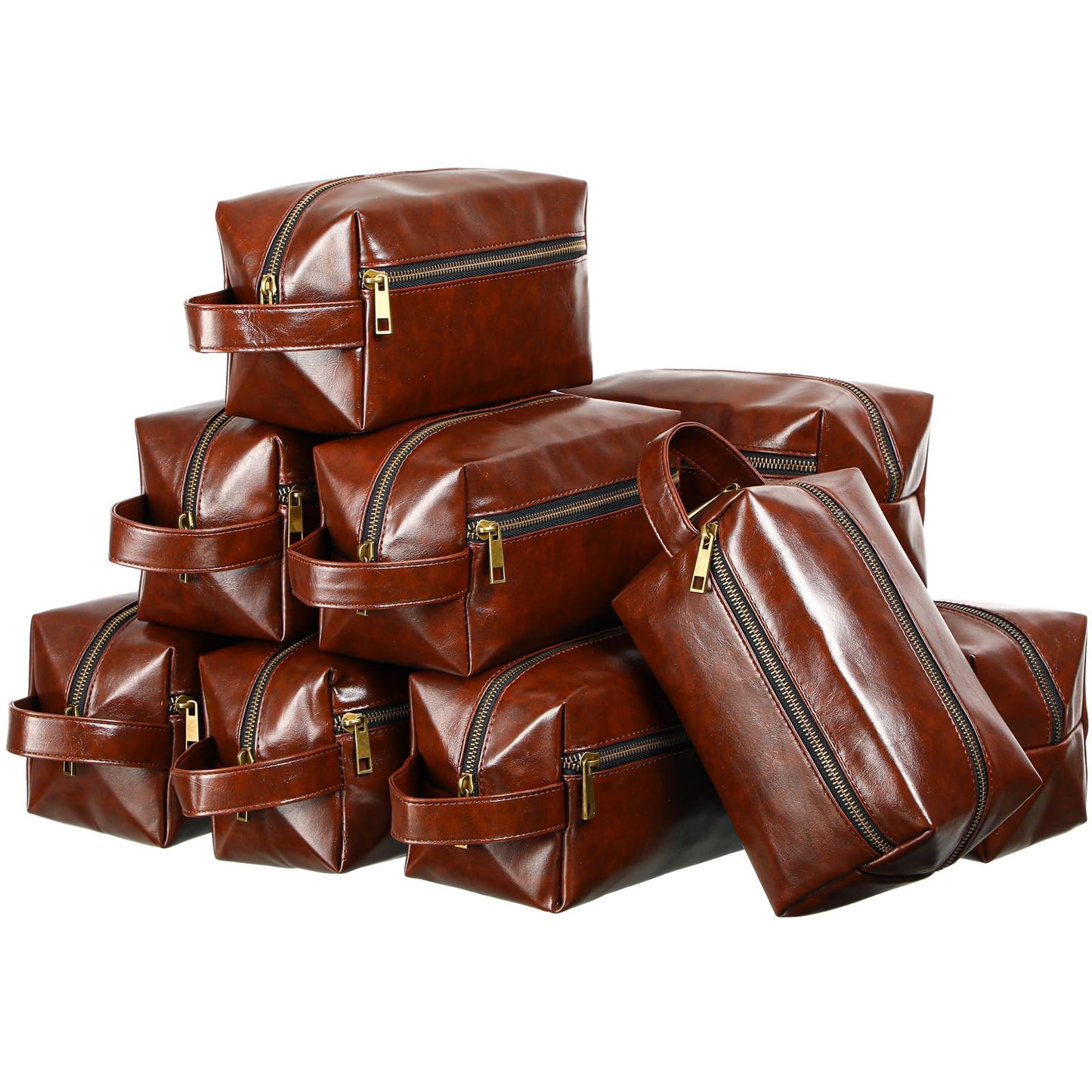 Hillban 10 Pcs Groomsmen Gift Leather Toiletry Bag for Men Travel Shaving Kit Bathroom Bag Make up Cosmetic Proposal Supplies for Wedding Favor Grooming Anniversary Boyfriend Father(Dark Brown)