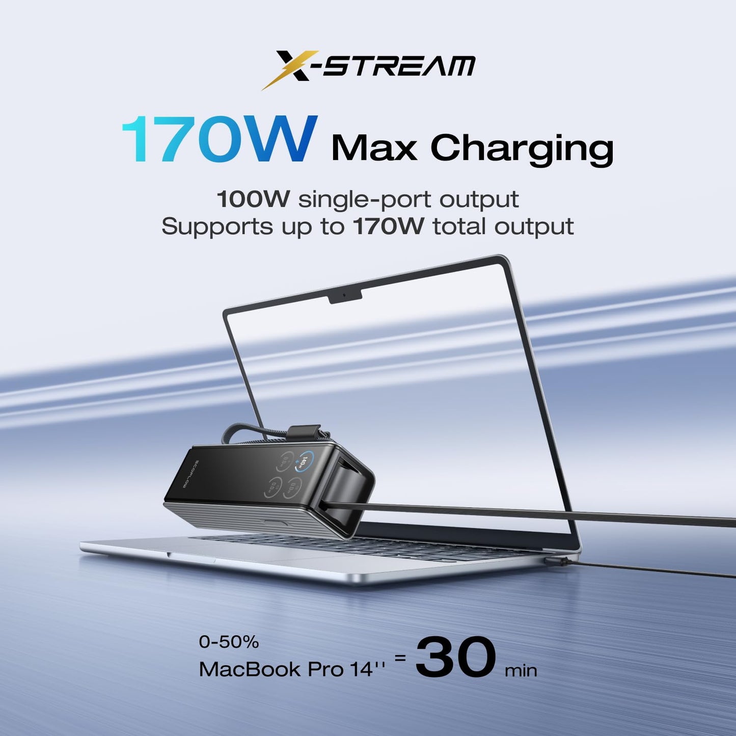 EF EcoFlow Rapid Power Bank (25,000mAh, 170W, 100W Built-in and Retractable Cables), Portable Charger with 100W USB-C Port, Built-in and Retractable Cables, for iPhone Series (Silver)