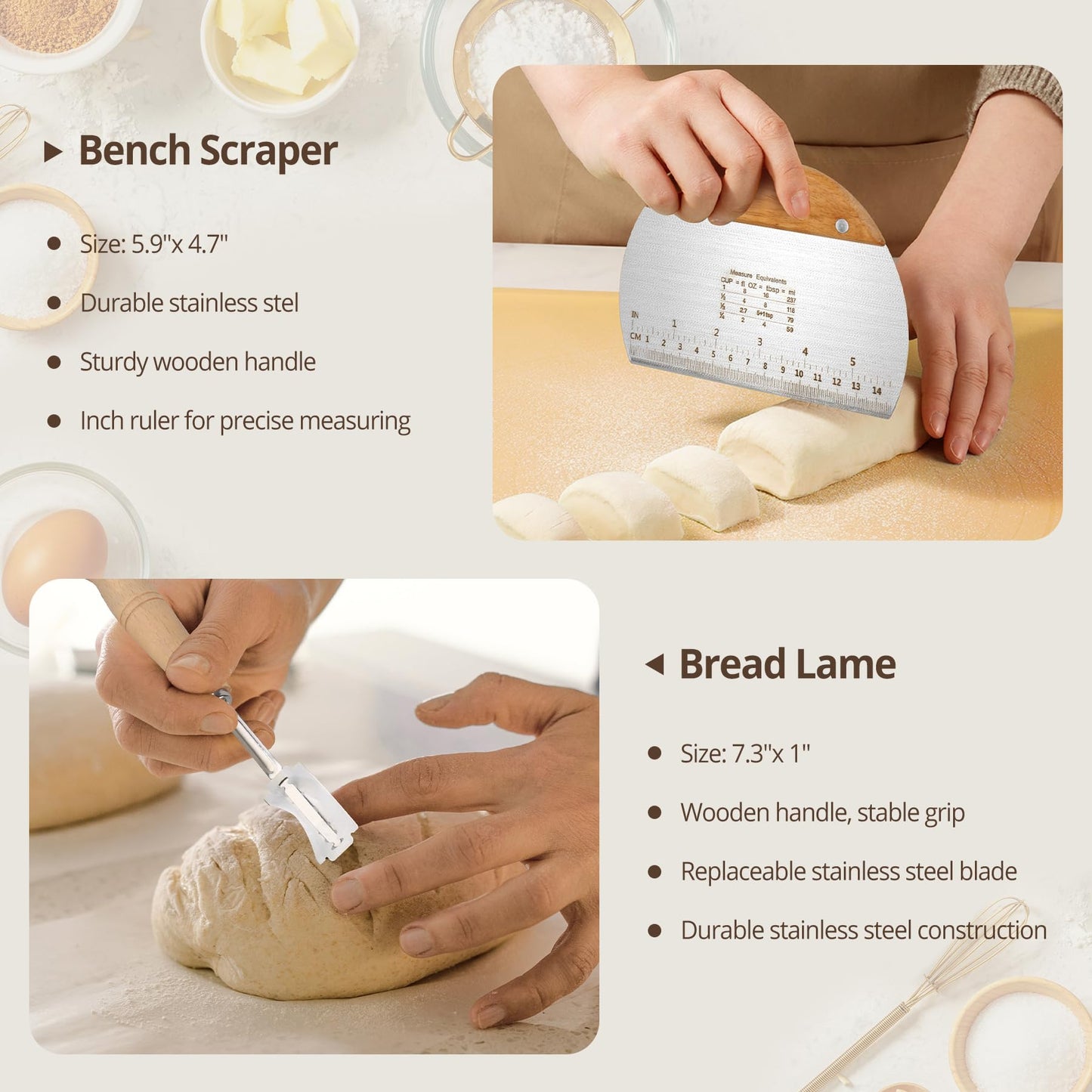 Sourdough Bread Starter Kit with 2 Silicone Proofing Baskets – Complete Sourdough Tools & Bread Making Accessories Set with 34oz Starter Jar, Dough Whisk, Scrapers, Bread Lame & More