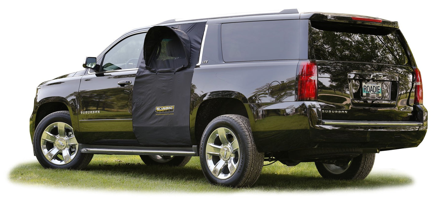 Roadie- The OVERNIGHTER™ SUV Window Tent with Bug Screen and Retractable Awning. Great for Camping in an SUV. (Patented)