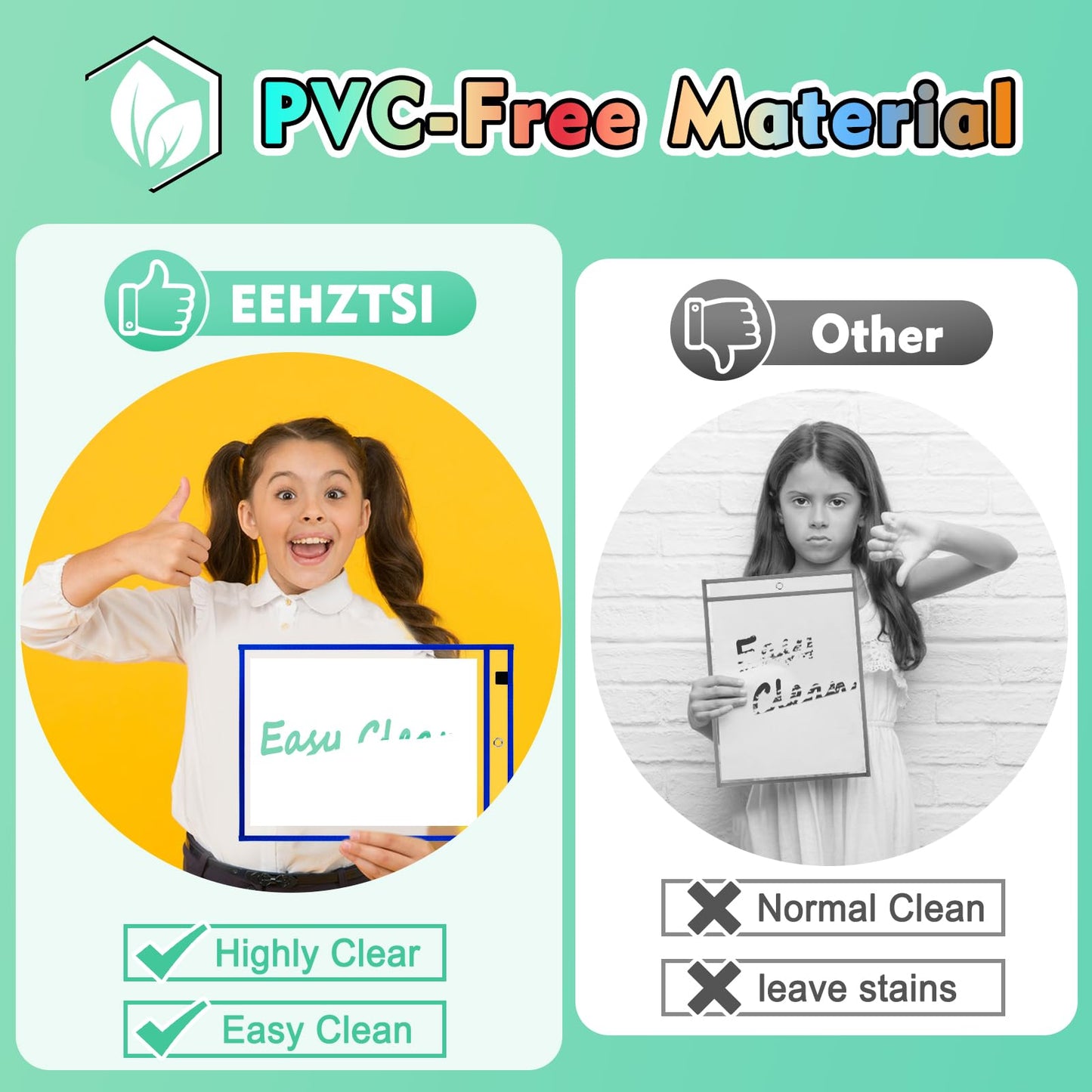 EEHZTSI 30 Packs Dry Erase Pocket Sleeves, Reusable Clear Plastic Classroom Pocket, 10x14 Inch Ticket Holders, Plastic Sleeves for School/Office Organization