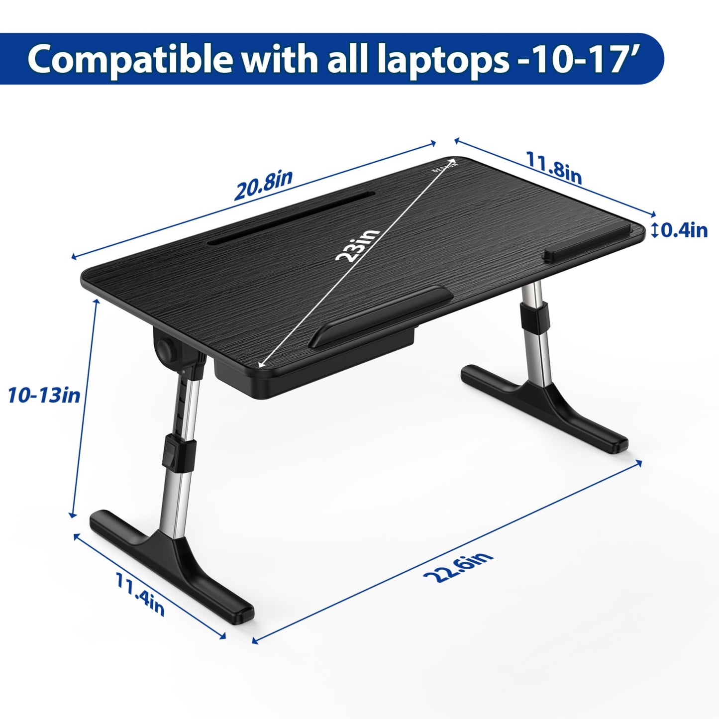 Besign LT05 Adjustable Laptop Table, Lap Desk, Portable Standing Bed Desk, Foldable Sofa Breakfast Tray, Notebook Computer Stand for Reading and Writing (Black)