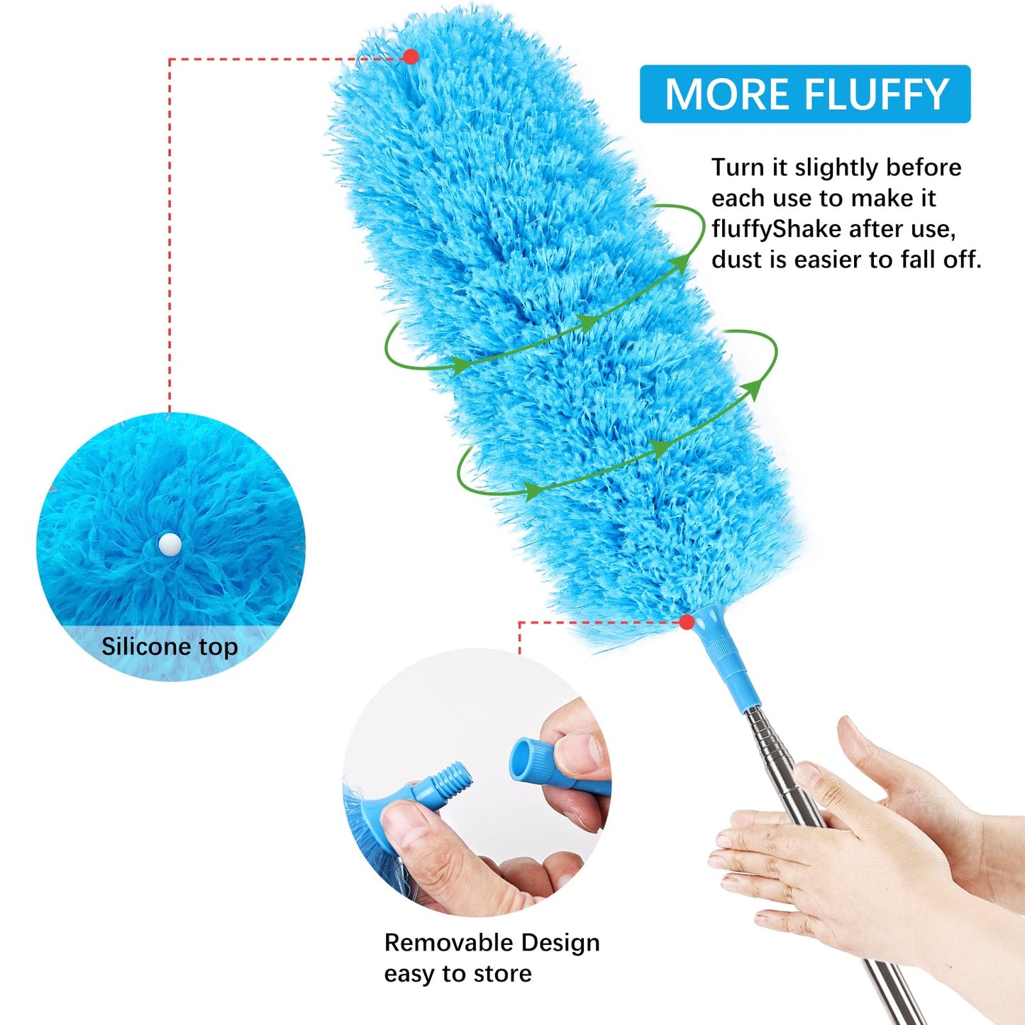 iHUFeather Extendable Rainbow Duster Electrostatic Bendable Microfiber Duster for Cleaning, Dust Cleaner, Cobweb Duster, Air Condition (2pcs)