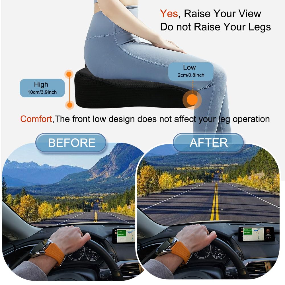 ACBAGI Adult Car Booster Seat for Driver, Driving Seat Cushion,Comfort Memory Foam Car Seat Cushion for Height, Seat Cushion for Car,Office Chair and Home Chair (Black A)