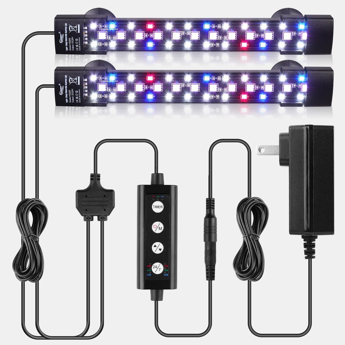 hygger Dual-Channel Controller Submersible Aquarium LED Light, 24/7 Mode Full Spectrum Hidden Fish Tank Light with 3 Rows Beads 7 Colors Auto On Off, Adjustable Timer Brightness (2)