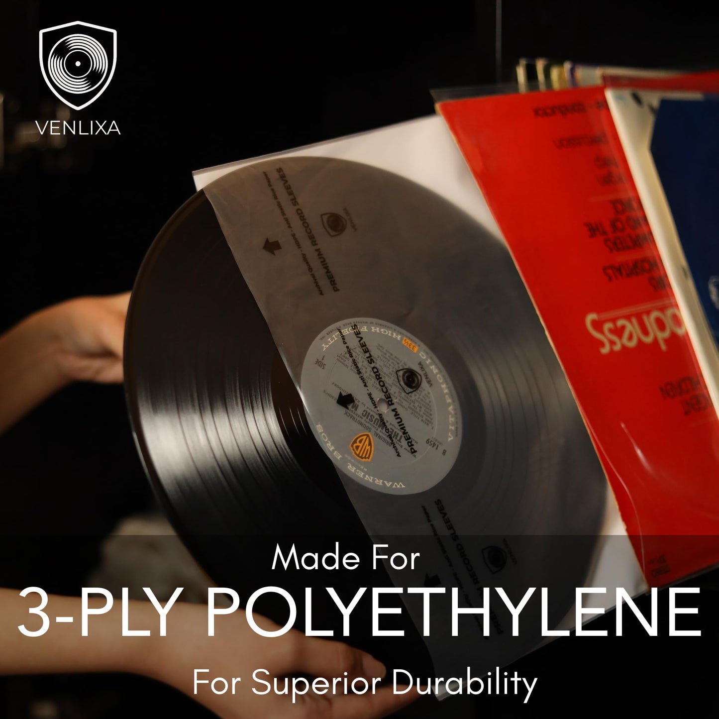 Venlixa 12″ Premium Vinyl Record Inner Sleeves (100 Pack), Anti-Static HDPE Rice Paper LP Covers, Durable Clear Acid-Free Album & Sleeves Protect Records from Moisture, Dust and Scratches