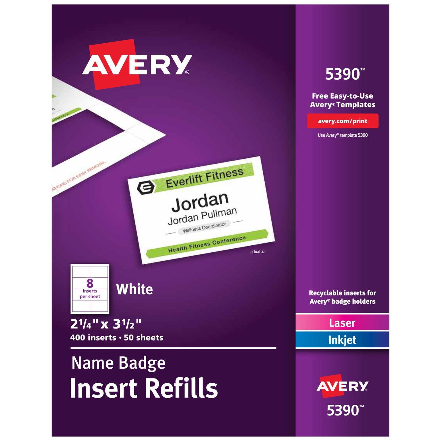 Avery Name Badge Inserts, 2.25 x 3.5 Inches, Box of 400 (05390)