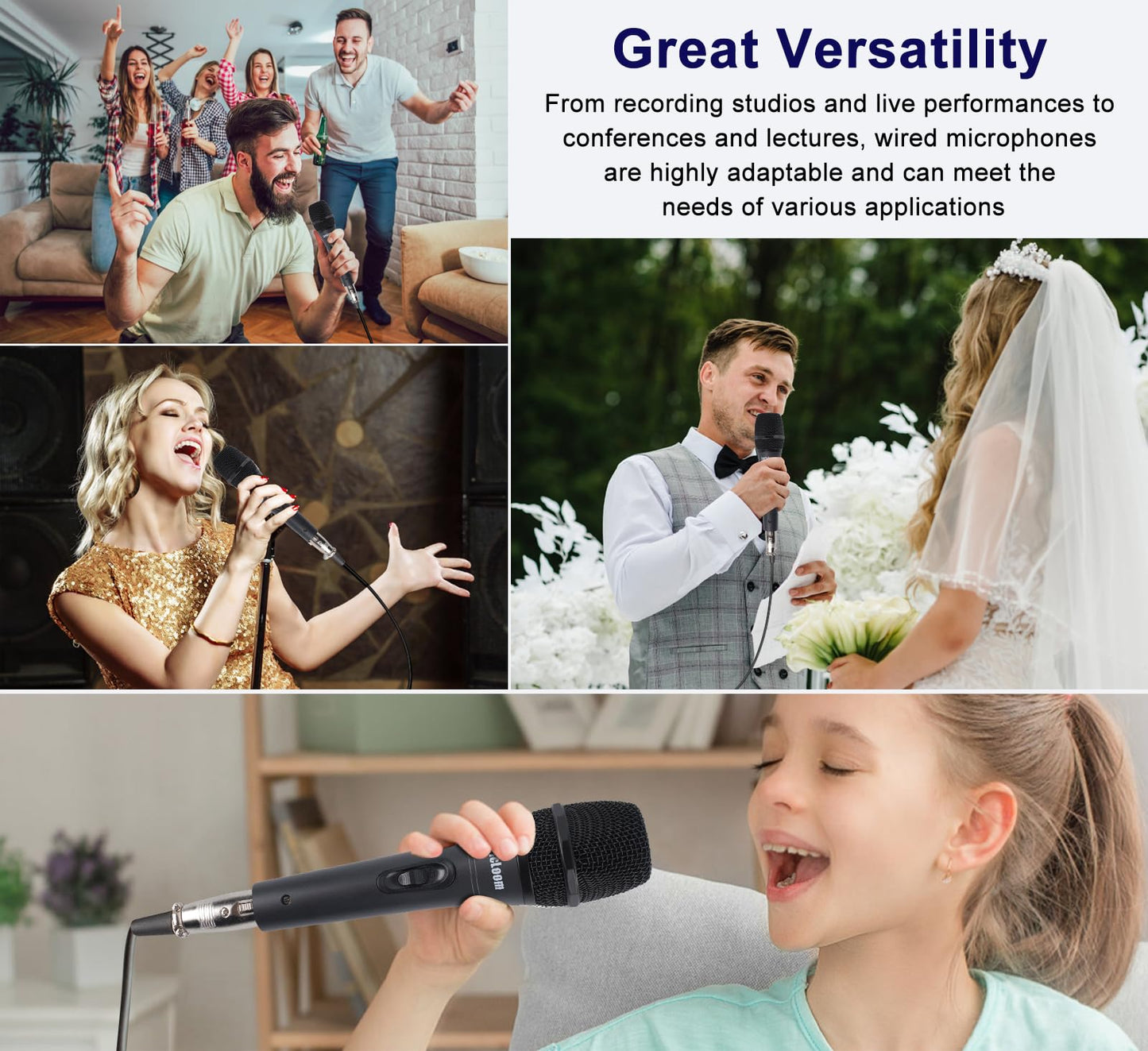 LyricLoom Professional XLR Microphone Wired Set, Metal Vocal Dynamic Microphone with 16.4 XLR Male to Female Cable, Mic with Switch Set. Corded Microphone for Karaoke, Speaker, Singing, Recording