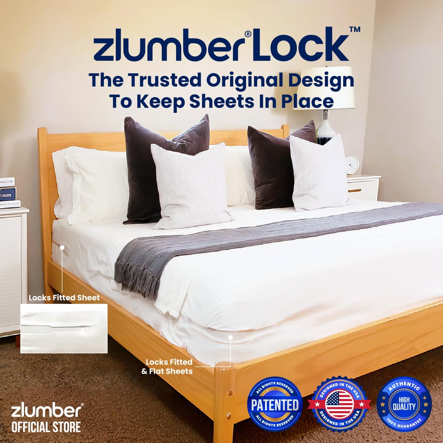 ZlumberLock Bed Sheet Holder - Sheet Holders for Corners with Heavy-Duty Mattress Straps - Fitted Sheet Holder, Universal Fit, Easy One-Time Installation