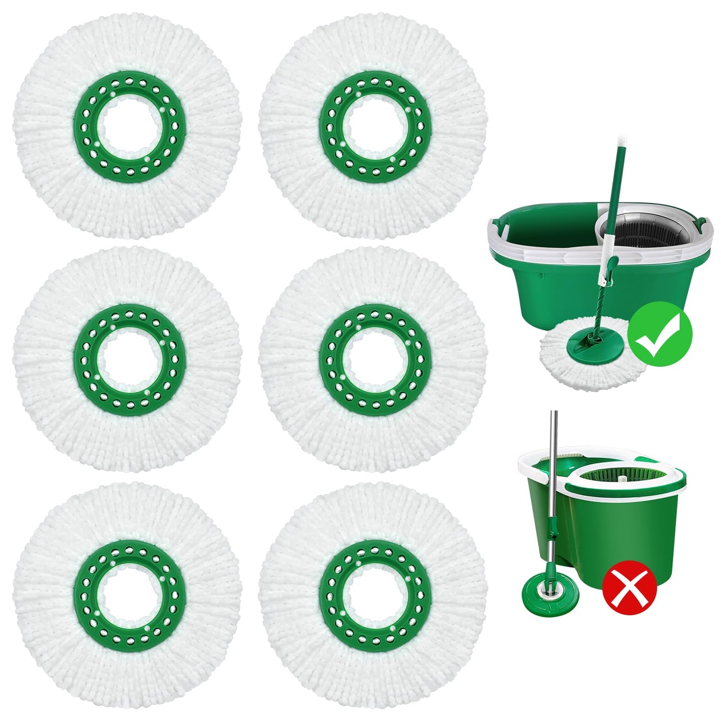 6 Pack Mop Head Replacement for Libman Tornado Spin Mop Reusable Microfiber Spin Mop Heads Refill for Libman Tornado Spin Mop System, Easy to Replace and Machine Washable (White, 6 Pack)