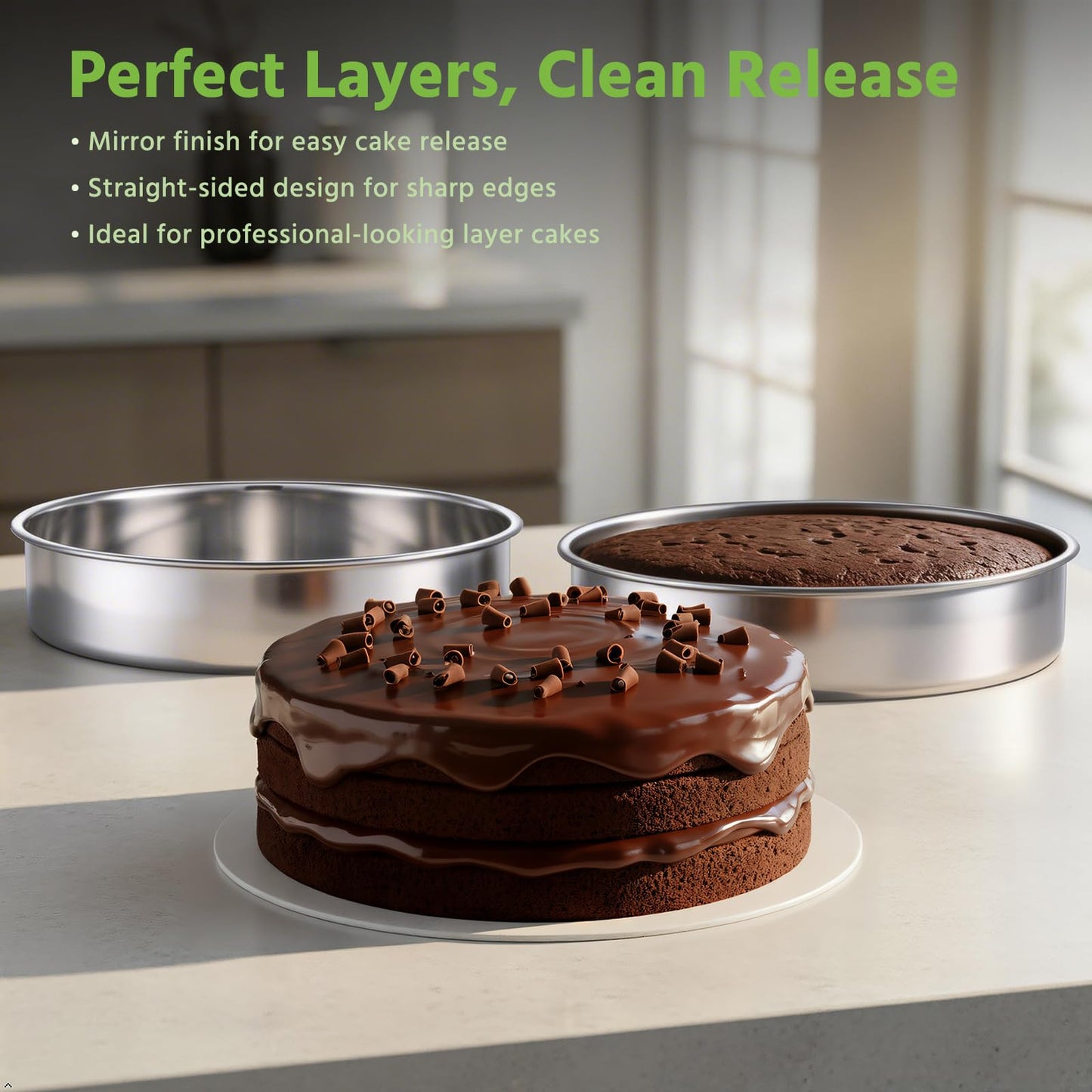 9 Inch Cake Pan Set of 3, E-far Stainless Steel Round Cake Baking Pans, Non-Toxic & Healthy, Mirror Finish & Dishwasher Safe