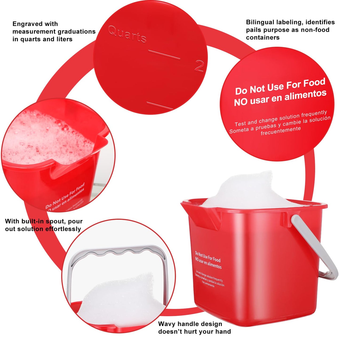 6 Pcs 6 Quart Cleaning Bucket Small Sanitizing Square Bucket Detergent Pail for Home Commercial Restaurant Kitchen Office School (Red, Green)