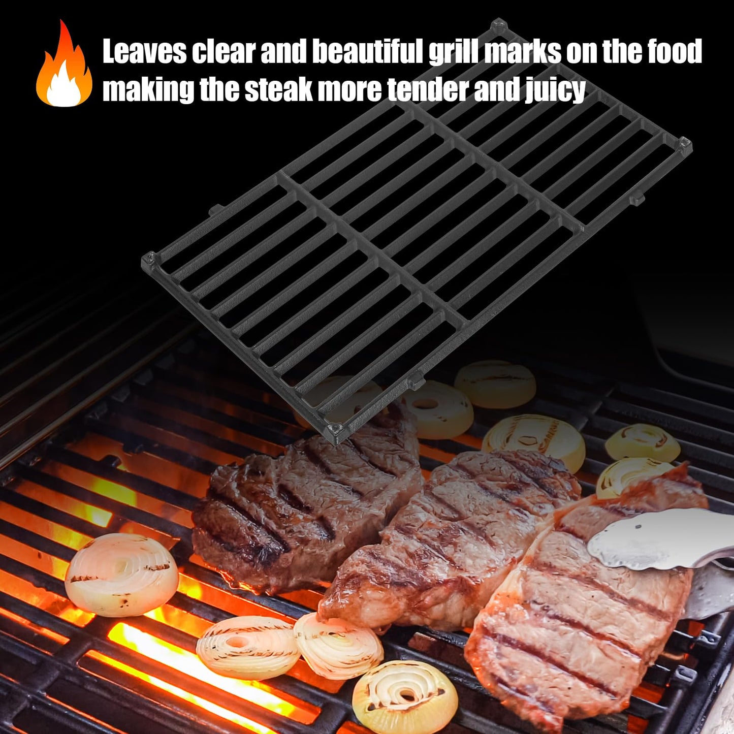 WEBROIL 17.5" 7637 Grill Grates Replacement Parts for Weber Spirit I/II 200 Series, Spirit E/S-210 E/S-220 Spirit II E/S-210 E/S-220 with Front Control,Cast Iron,2 Pack Diamond Shaped Cooking Grates